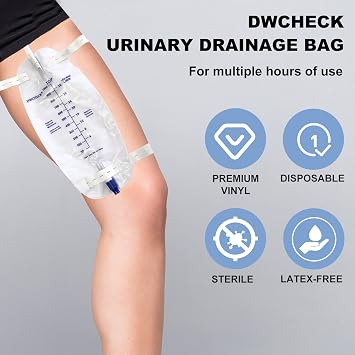 3 Pack Leg Bag Urinary Drainage Bag,1000 ml Catheter Leg Bag with 18 Tubing,Adjustable Cloth Straps,Anti-Reflux Chamber,Splash-Resistant Drain Valve,Latex-Free,Disposal