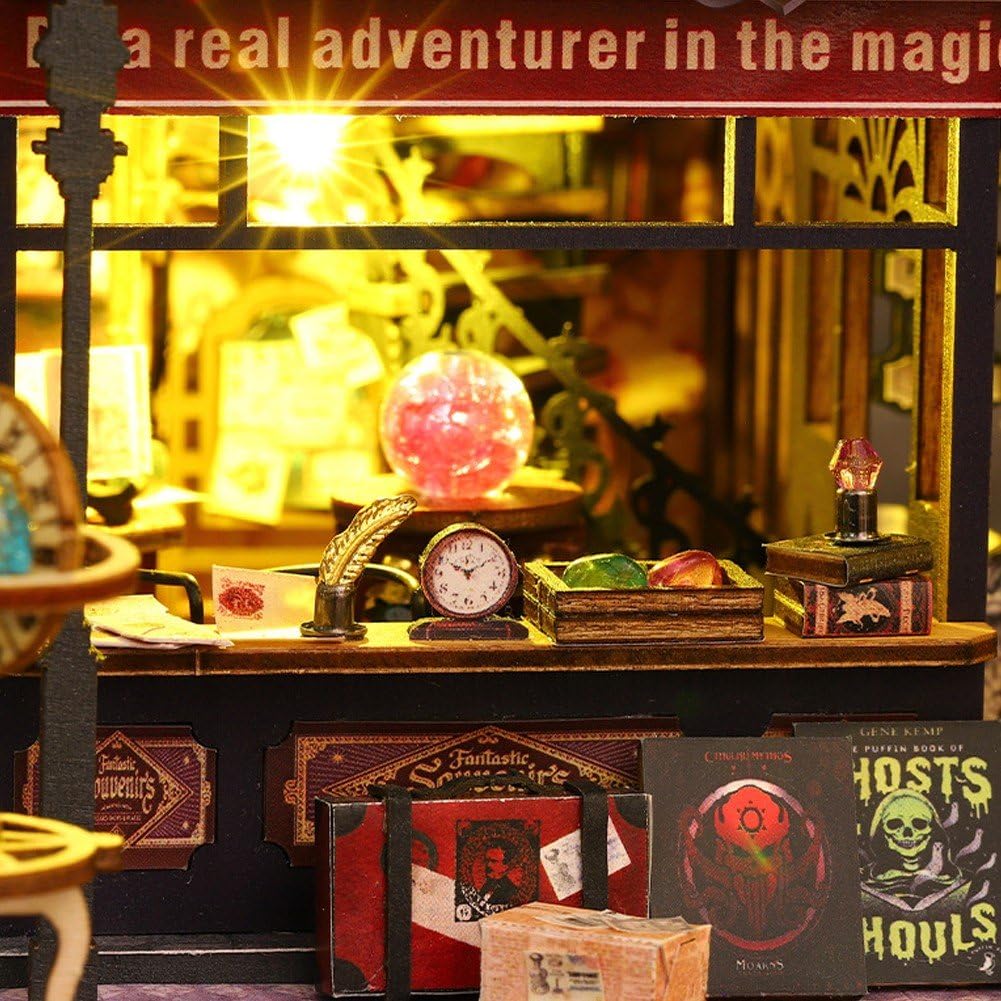 Drewniany zestaw do domku dla lalek, miniaturowy domek dla lalek, zestaw miniaturowy dom ze światłem LED i mi, pomysł na pokój dla dzieci/dorosłych (Book City)