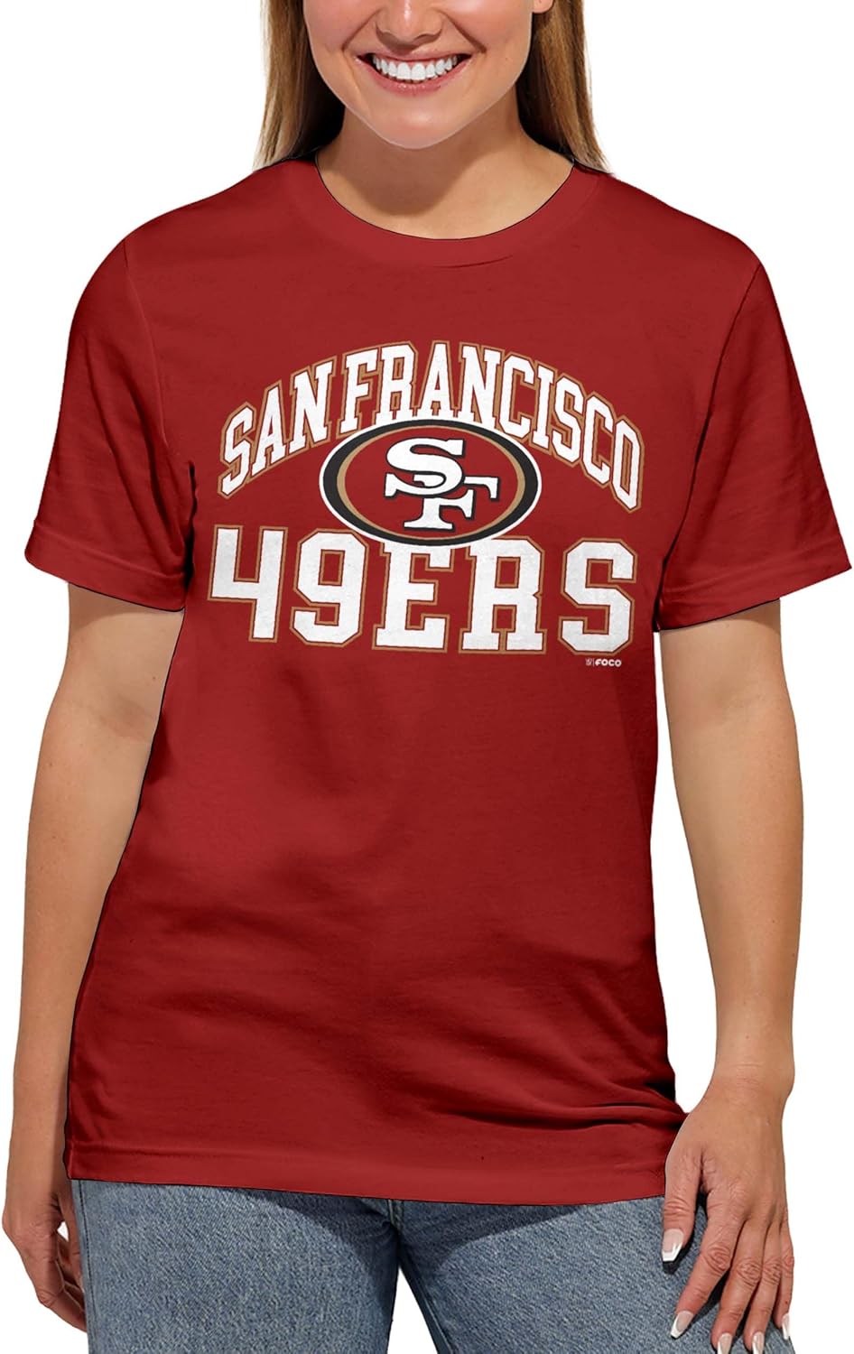 FOCO NFL Unisex Adult Officially Licensed Arched Wordmark Football Short Sleeve Crewneck T-Shirt