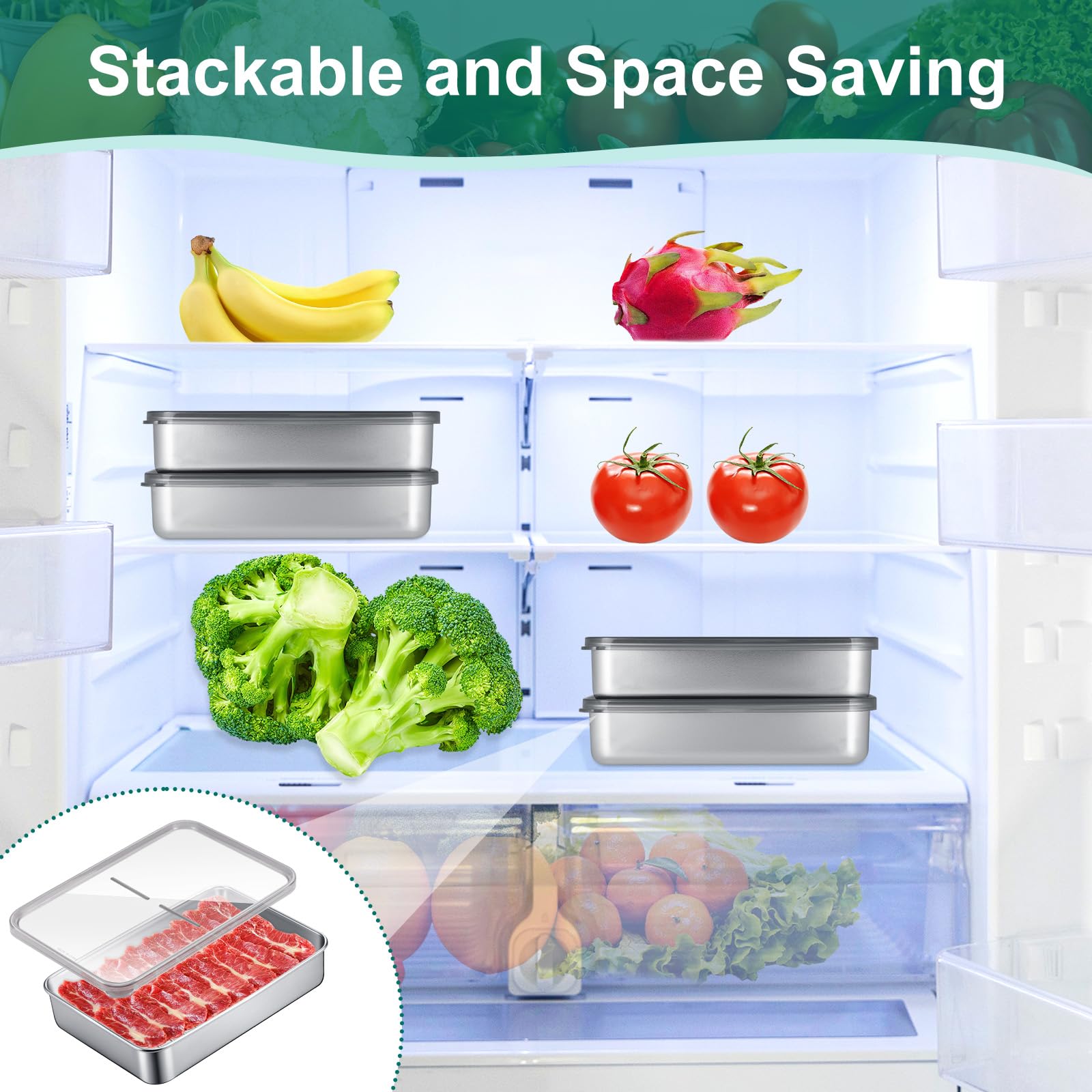 Set mit 4 Aufschnittbox Fresh, Edelstahl Lebensmittel Aufbewahrungsbox mit Sichtdeckel, Kühlschrank Gefrierschrank Organizer Für Käse, Aufschnitt, Fleisch - Spülmaschinenfest & Stapelbar