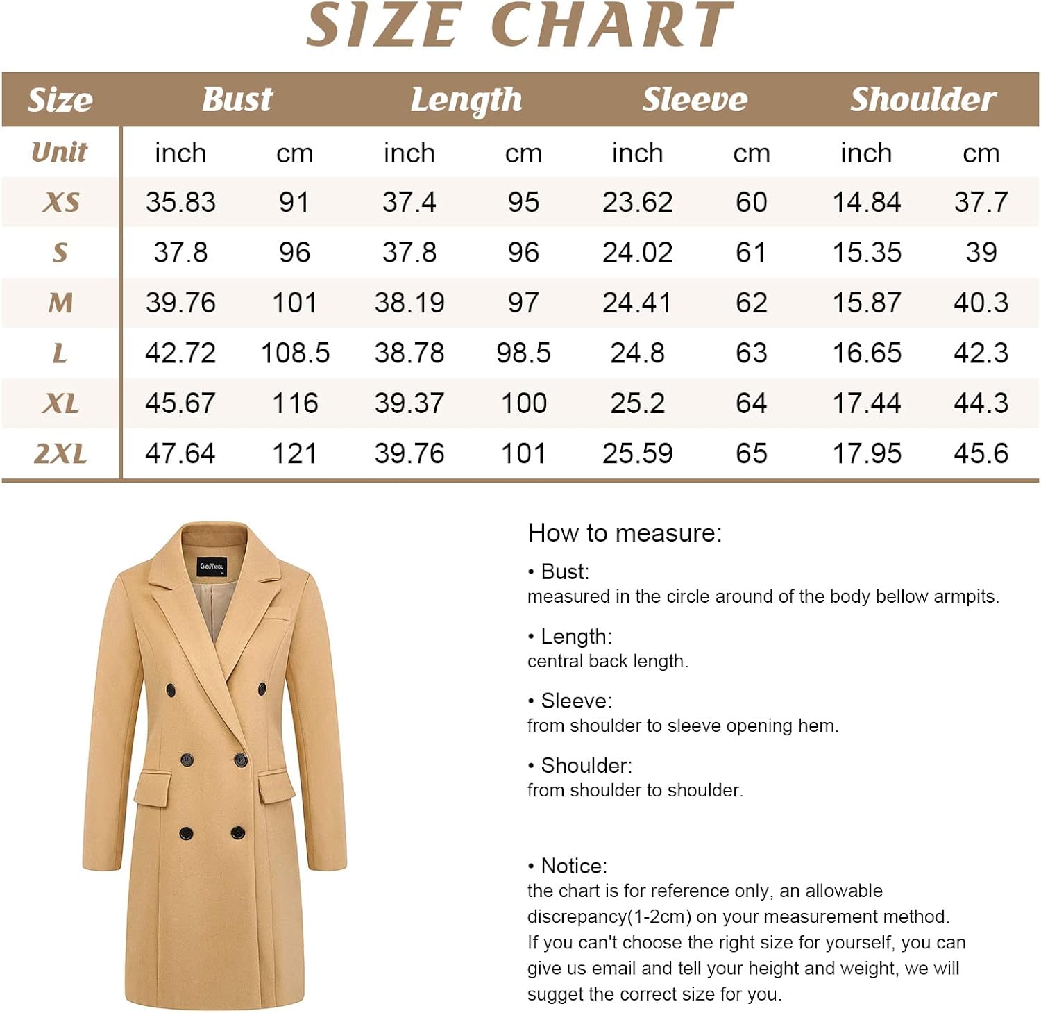 Chouyatou Women's Basic Designed Notch Lapel Double Breasted Mid-Long Wool Pea Coat : Clothing, Shoes & Jewelry
