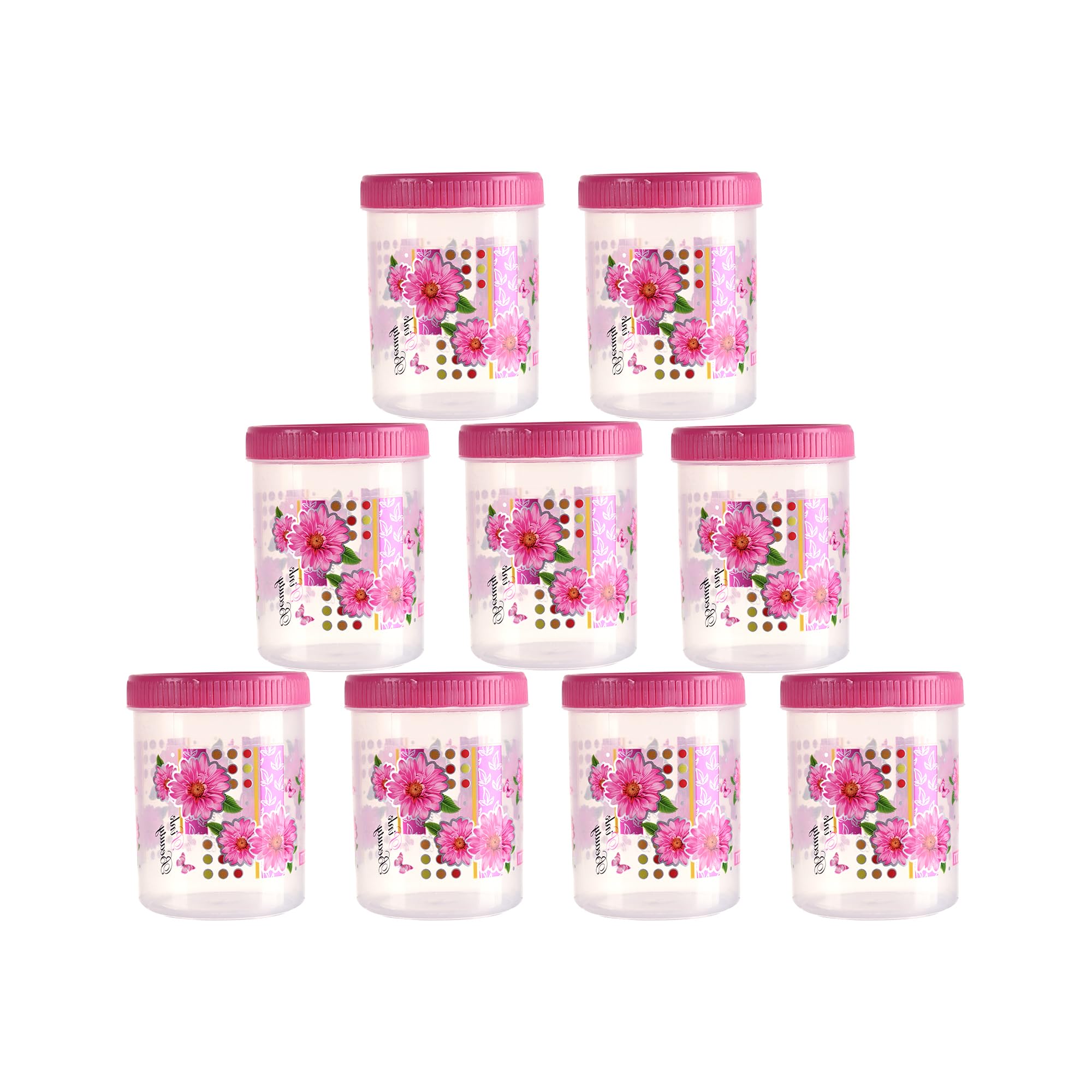 Kuber Industries (Set of 9) Storage Containers | 500 ML Plastic Kitchen Container for Rice, Cereals, Snacks, Dry Fruits | Kitchen Jar with Spoon | Masala Box for Kitchen | Spice Boxes | Pink (B0D8173GPN) Amazon Price History, Amazon Price Tracker