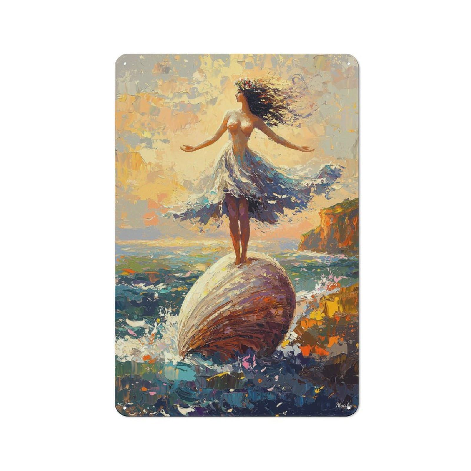 Junmoney Impressionist Inspired Birth Of Venus Vintage Metal Wall Decor 30X20cm, Tin Wall Sign For Restaurant, Kitchen, Counter Or Breakfast Nook