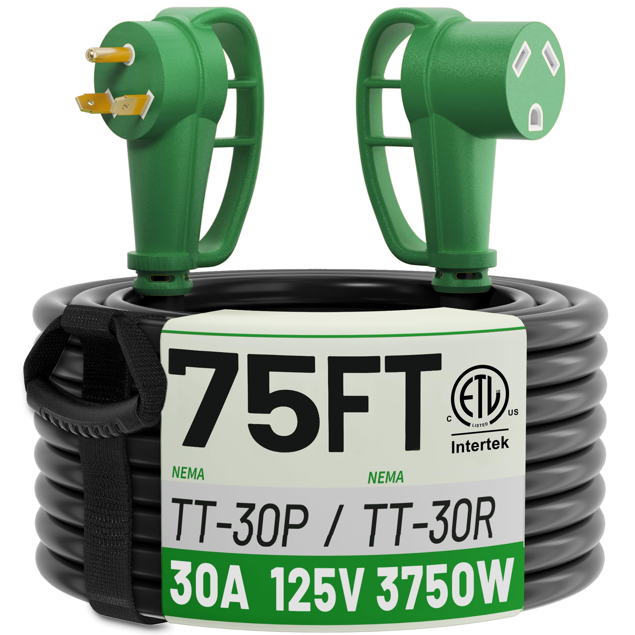POWGRN 30 Amp RV Extension Cord 75 FT, RV Power Cord 30 Amp Waterproof