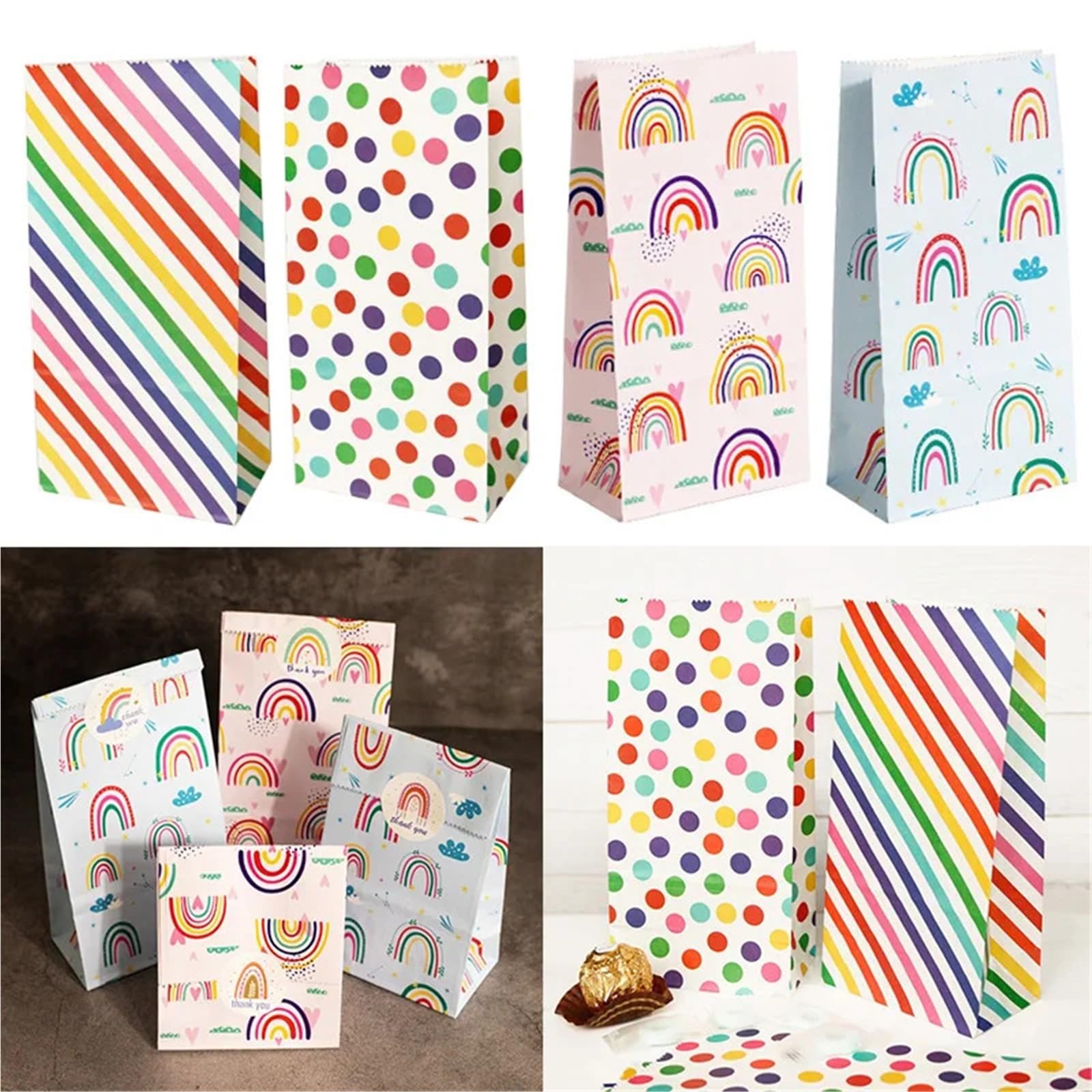 20 piezas bolsas de papel con estampado arcoíris para Fiestas