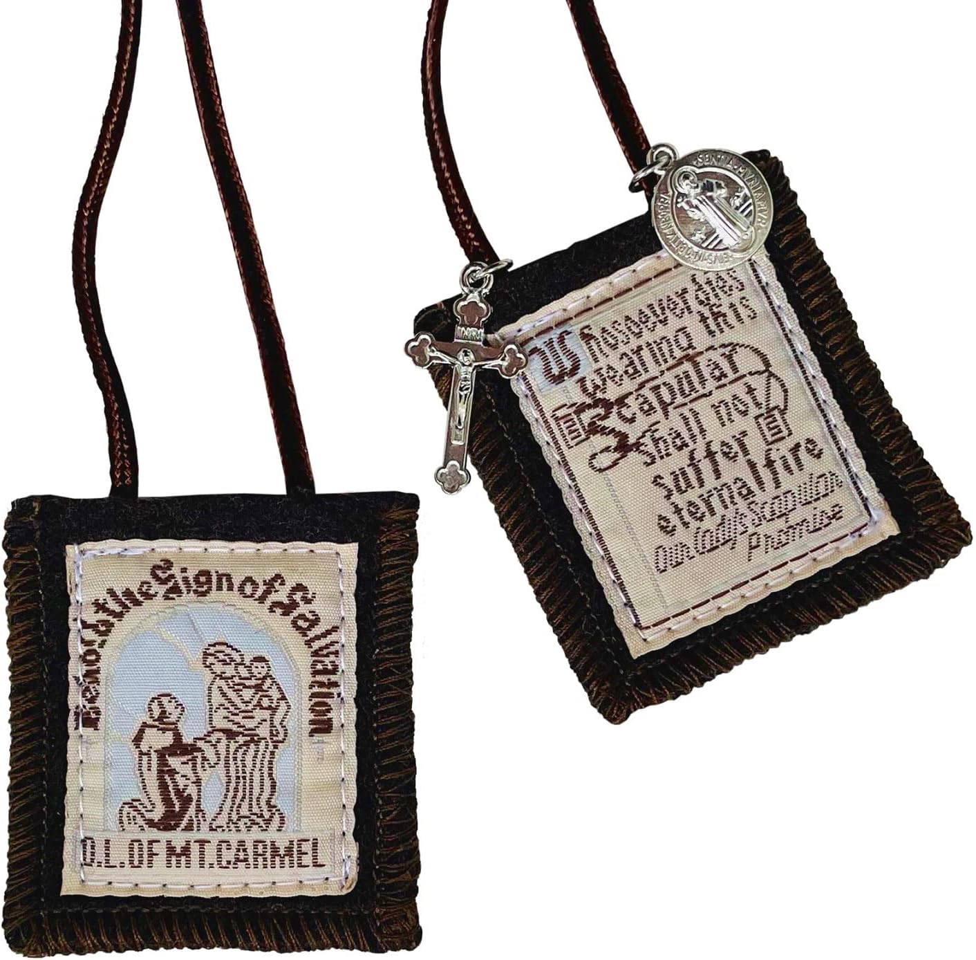 Scapulars Catholic, Brown Scapular Of Our Lady Of Mount Carmel, Escapularios Catolicos Scapular Catholic Necklaces Gift For Women Man With St Benedict Medal Crucifix Mexican Decoration