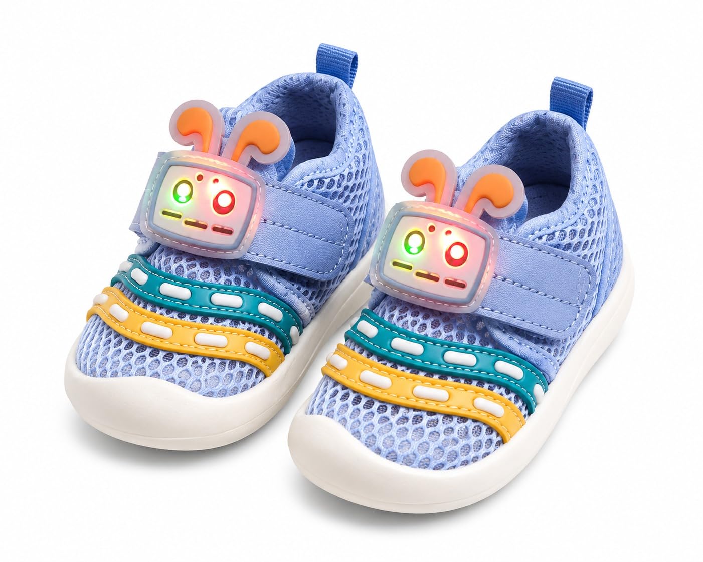 Baby Boys & Girls LED Light-Up First Walker Shoes | Breathable Mesh Sneakers | Cartoon Robot Hook & Loop Casual Shoes | Anti-Slip Soft Sole Toddler Walking Shoes,Blue-image-12