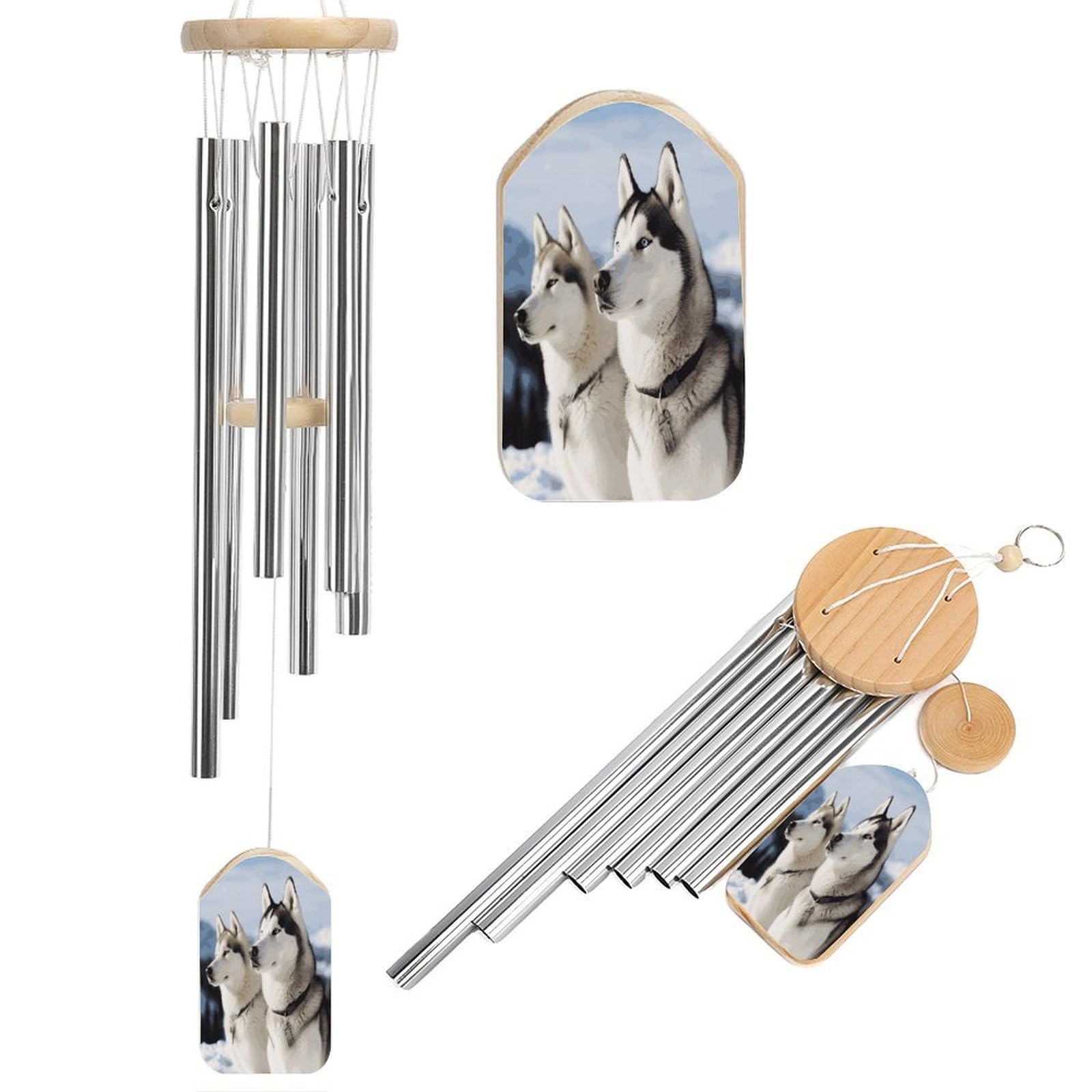 Btcowzrv Style Husky Dogs Wind Chimes For Outside, Hanging Windchimes With 6 Aluminum Tubes, Memorial Wind Chime For Patio Backyard Garden And Outdoor Decor