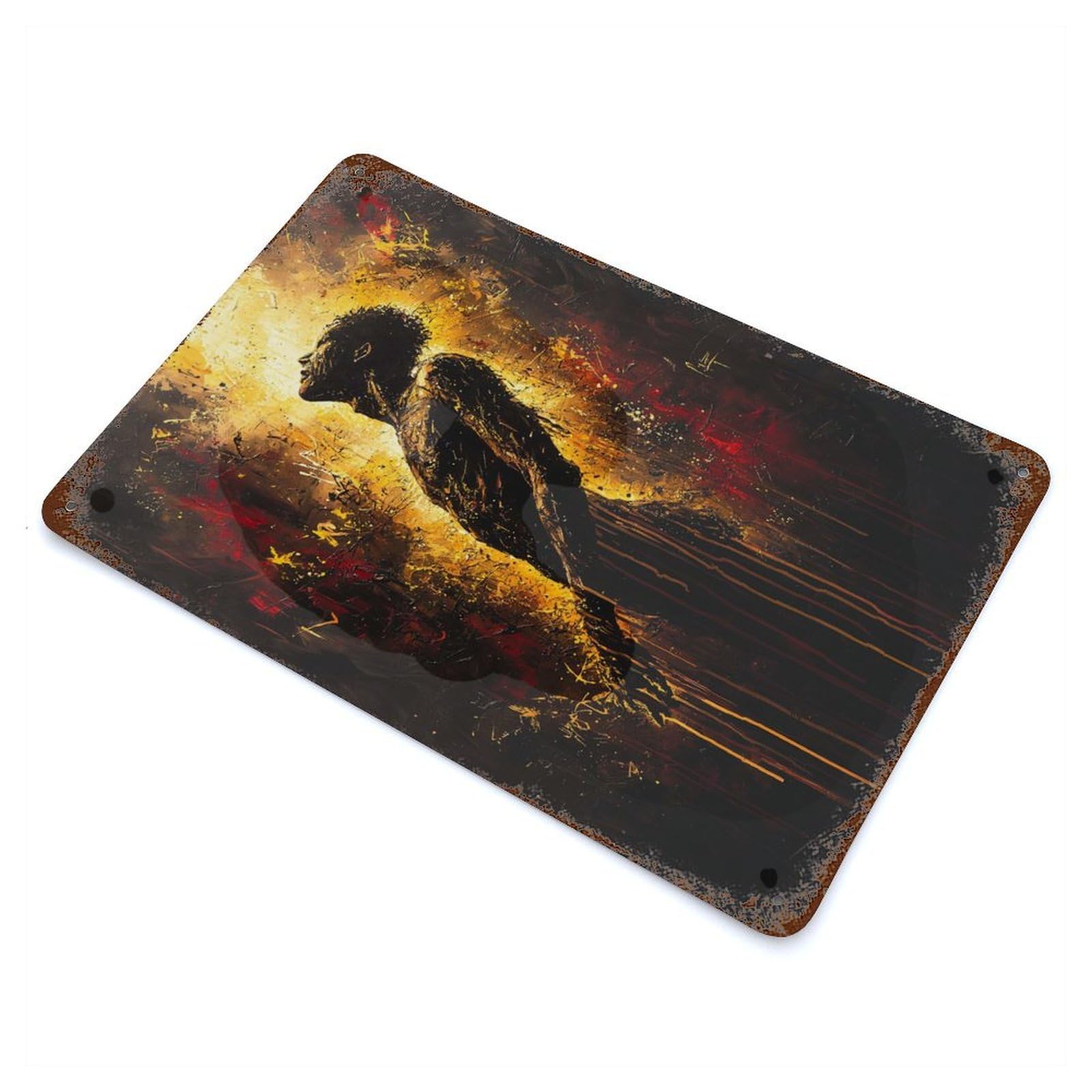 Ascension of The Soul Contemporary Expressionist Artwork 11.8"x7.9" Vintage Rust Metal Sign, Shabby Chic Decor for Garage, Bar And Workshop Decor