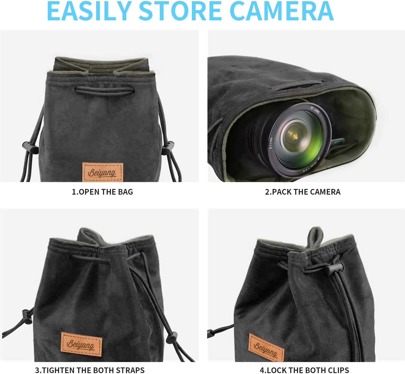 BEIYANG Drawstring Bag Mirrorless Digital Camera Case, Waterproof Shockproof DSLR Bag Portable Soft Lens Case