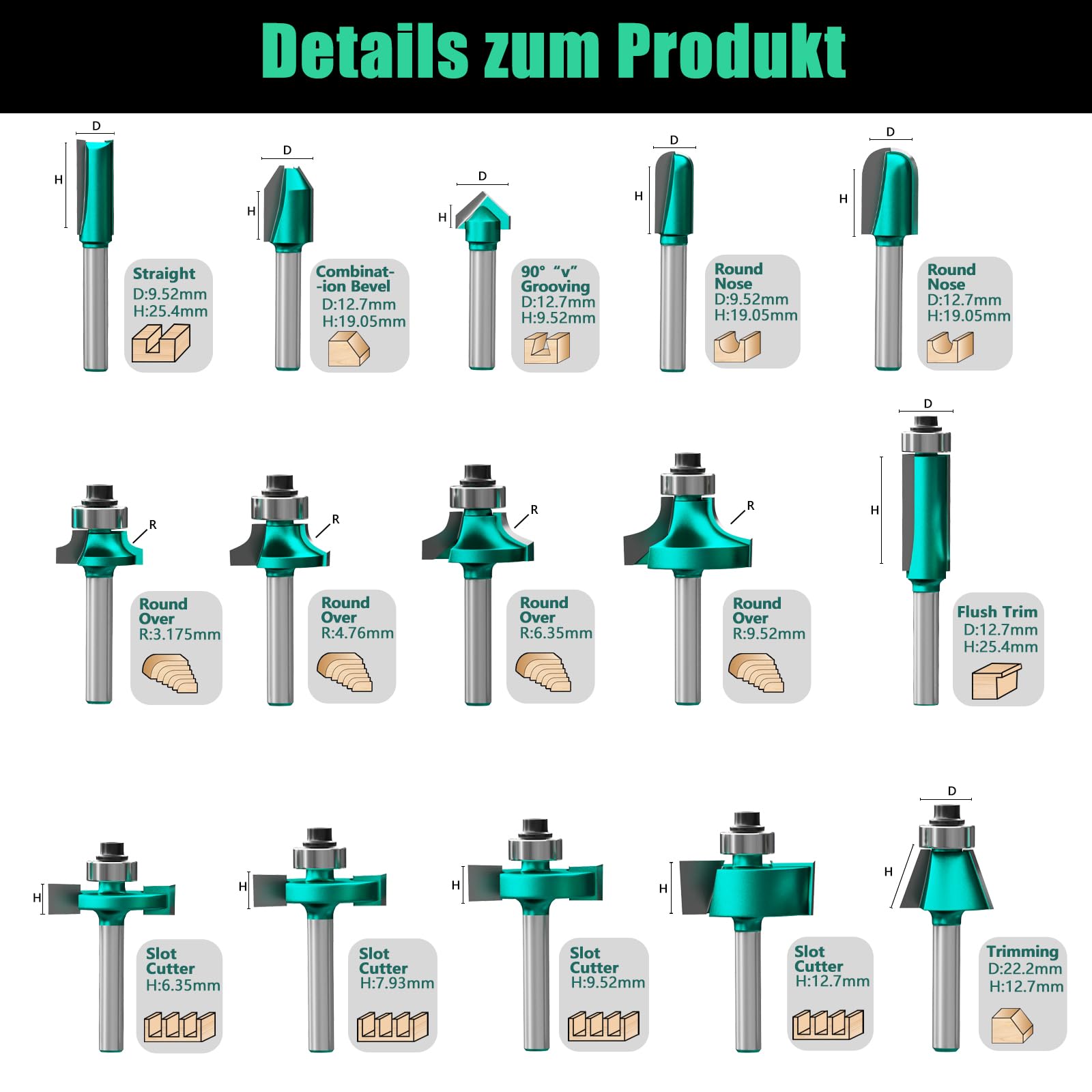 CSOOM 30-teiliges professioneller Fräser-Set für Holzbearbeitung mit Ersatzlagern, geeignet für 8mm Schaft, Hartlegierungsklingen, Holzbearbeitungswerkzeuge, verpackt in stabilen Holzkisten