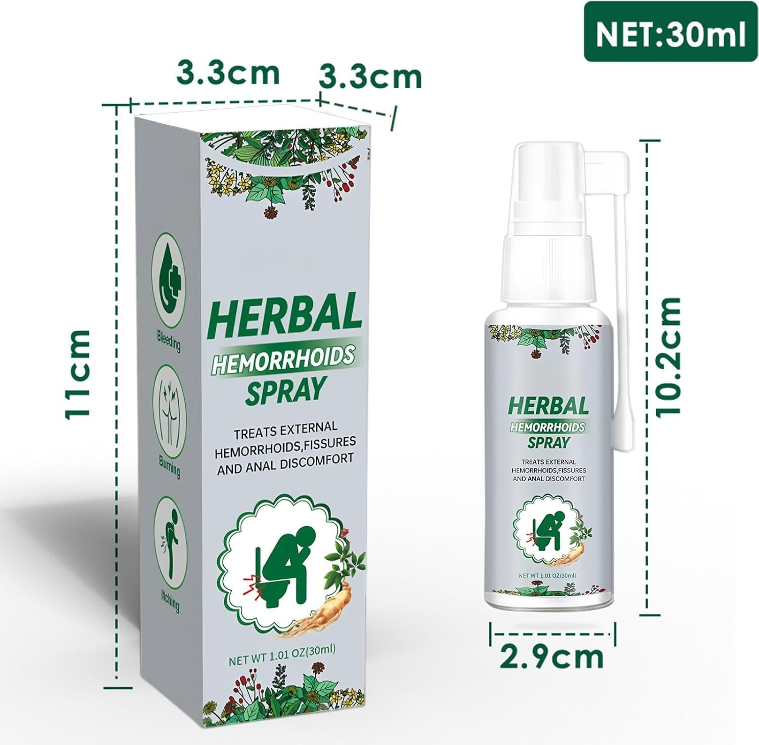2PC Hémorroïdes Spray,Spray De Traitement Contre Les Hémorroïdes,Skin Therapy Cream, Réduit les Gonflements, Soulage la Douleur et l'inconfort, et Répare les Dommages