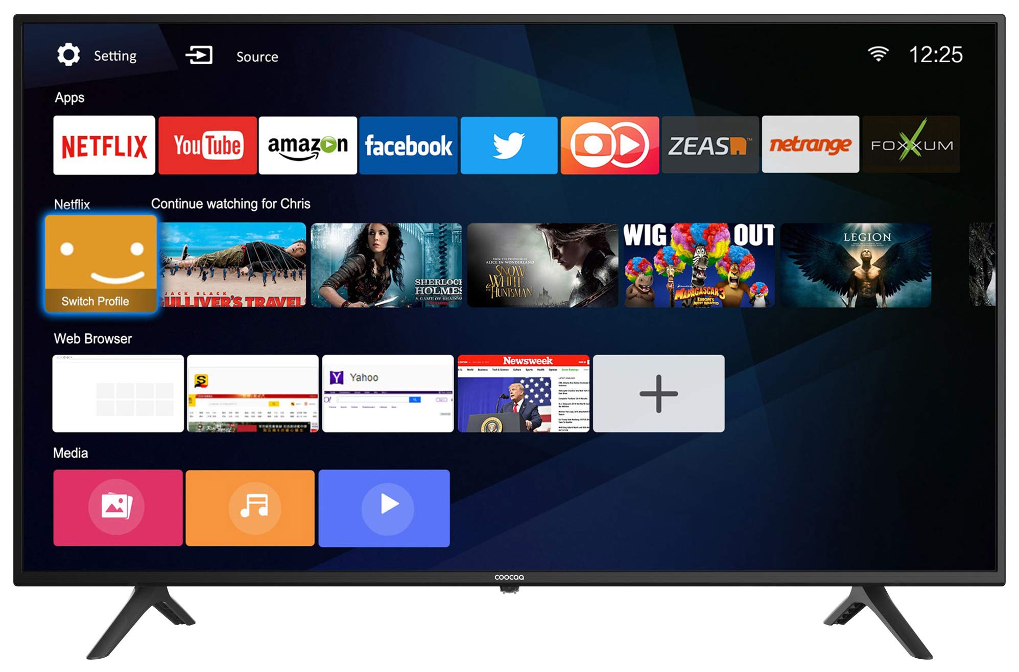 coocaa 43S3N-E - Televisor LED inteligente UHD de 43 pulgadas (109 cm), sintonizador triple, Prime Video, Netflix, YouTube (HDMI, ranura CI, USB, audio digital)