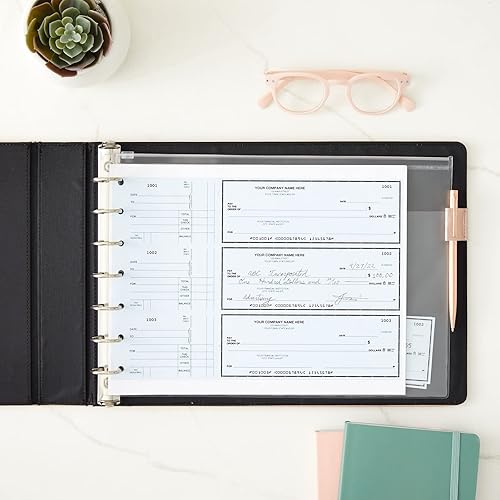 Miniatura 3 de Juvale Fundas para chequera de 14 x 10 pulgadas, piel sintética color oro rosa, carpeta y organizador de 7 anillos con capacidad para 600 cheques