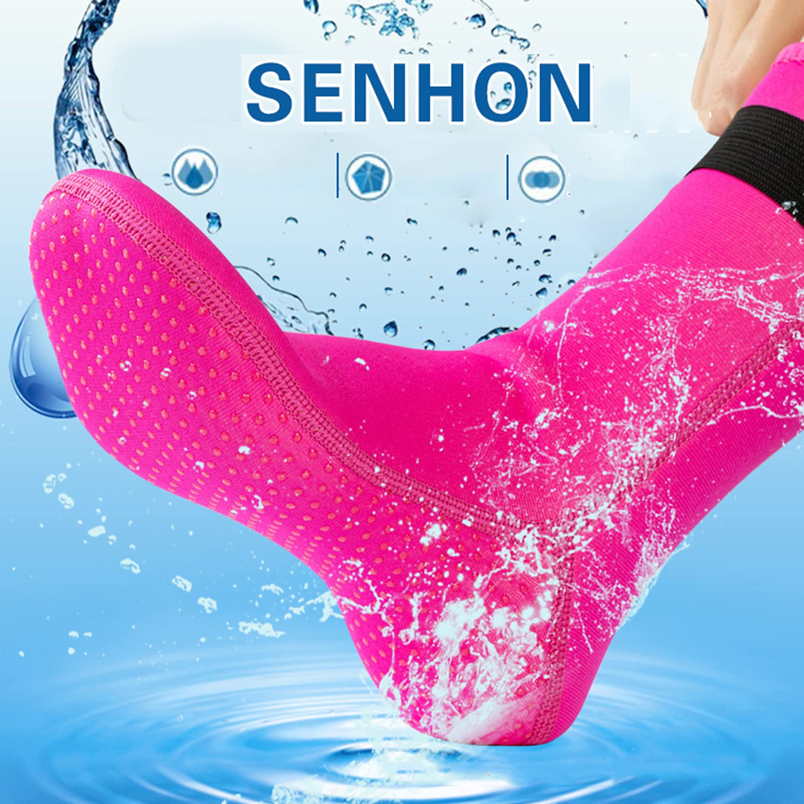 Botas de buceo de neopreno de 3 mm, calcetines de esnórquel, color rojo rosa, talla XS