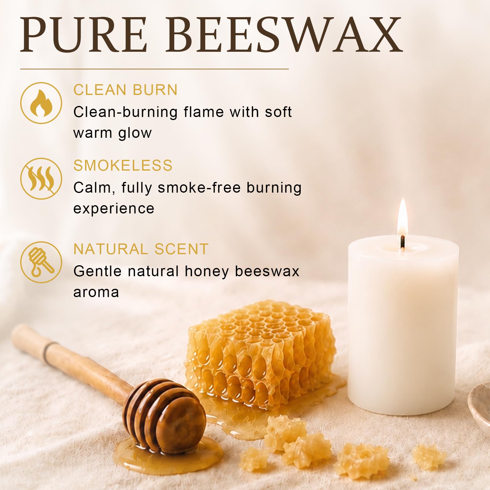Velas de cera de abeja, velas blancas de cera de abeja, velas de cera de abejas para el hogar, 2 x 3 pulgadas, velas de cera 100% pura
