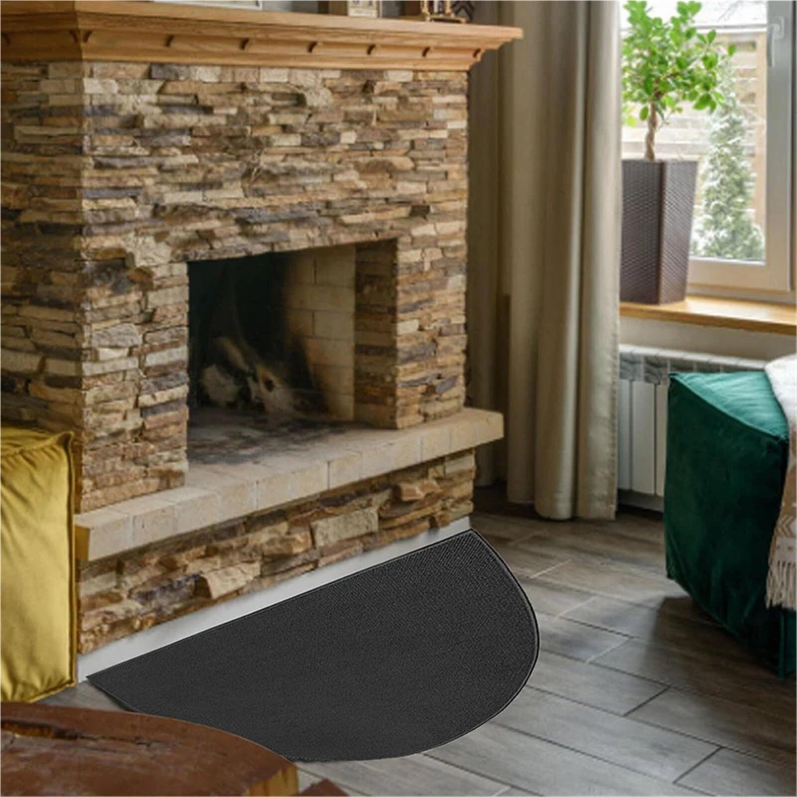 Hearth Rugs Tappeti for focolare Tappeto for camino da pavimento semicircolare Tappetino antiscivolo in fibra di vetro a 2 strati Stufa for interni ed esterni(106X61CM)