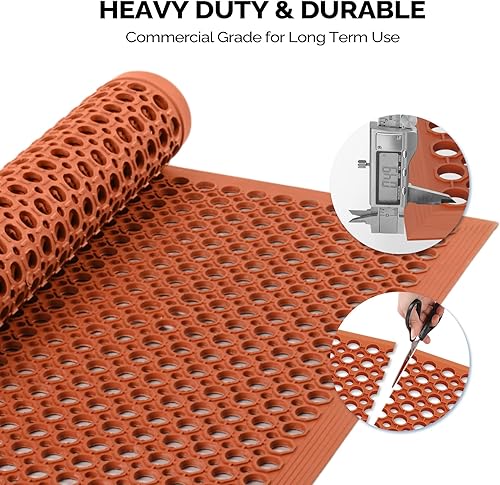 Miniatura 5 de ROVSUN Paquete de 2 tapetes de goma entrelazados de 36 x 36 pulgadas para restaurante, cocina, bar, garaje, suelos antifatiga, antideslizante, para