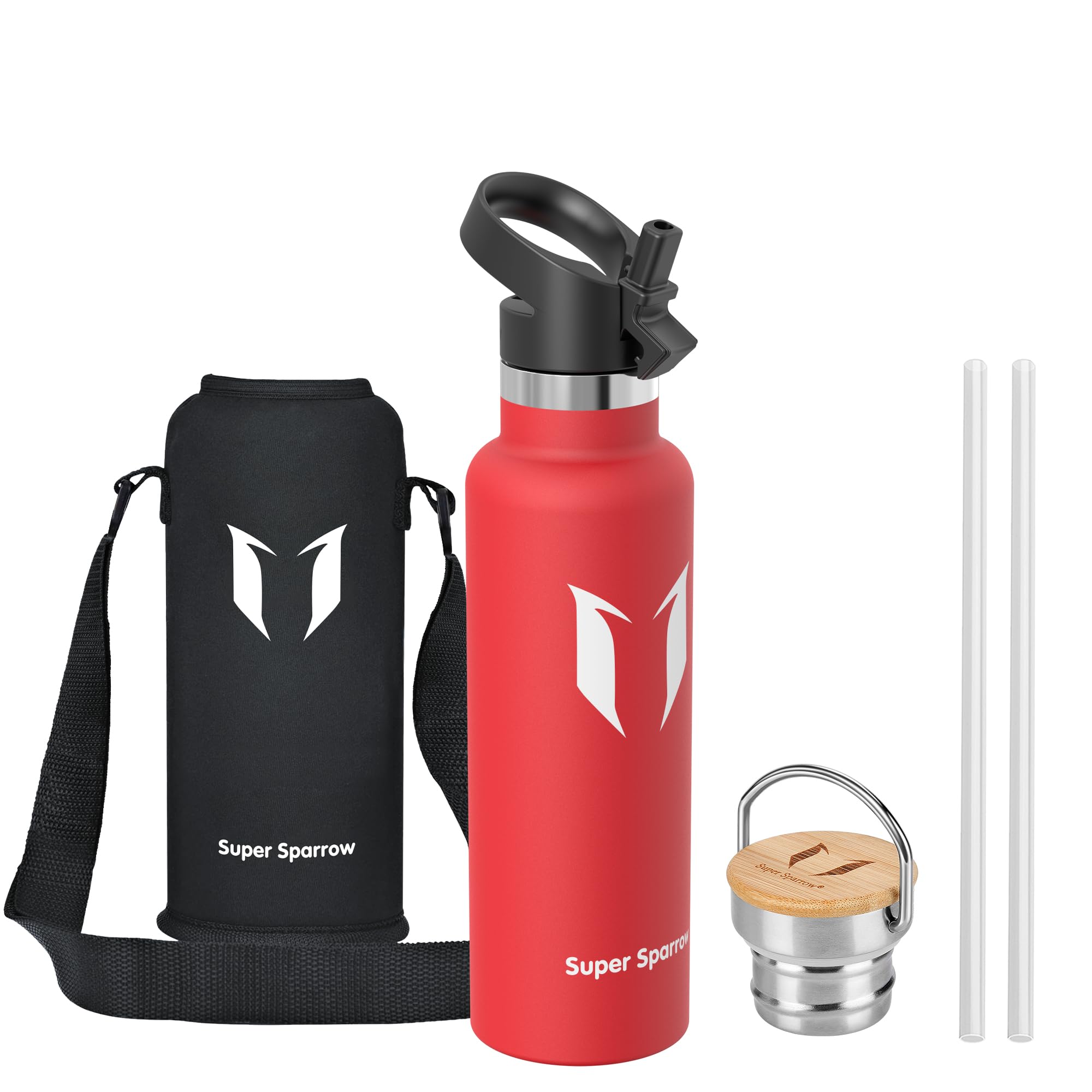 Super Sparrow Borraccia Termica 620ml - Bottiglia Termica Senza Perdite - Senza BPA Borracce Bambini - Per Scuola, Sport, Campeggio, Palestra, Ciclismo - Con 2 Tappi