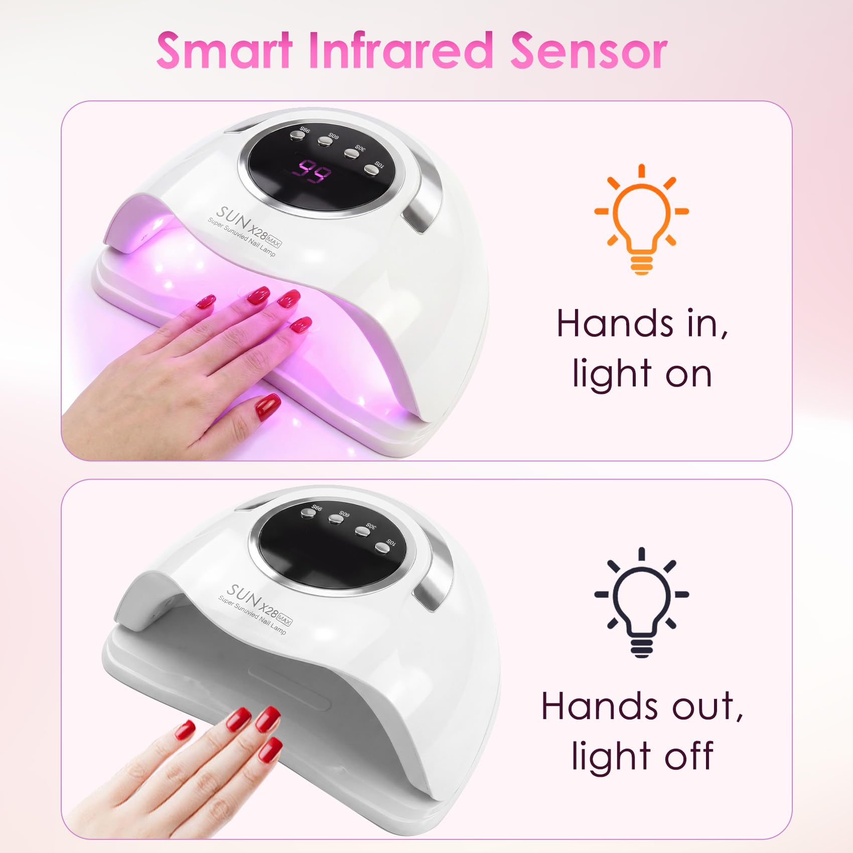 380W Lampada UV LED Unghie, 90 LED Integrati, 4 Timer, Display Digitale