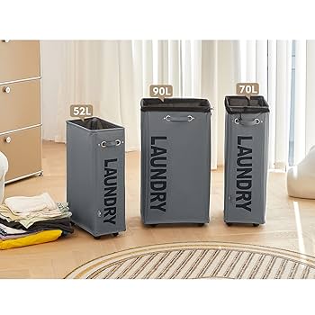 Chrislley Slim Laundry Basket With Lid 60L Tall Thin Laundry Hamper Breathable Collapsible Tall Slim Laundry Bags Big Storage Basket Bin For Clothes