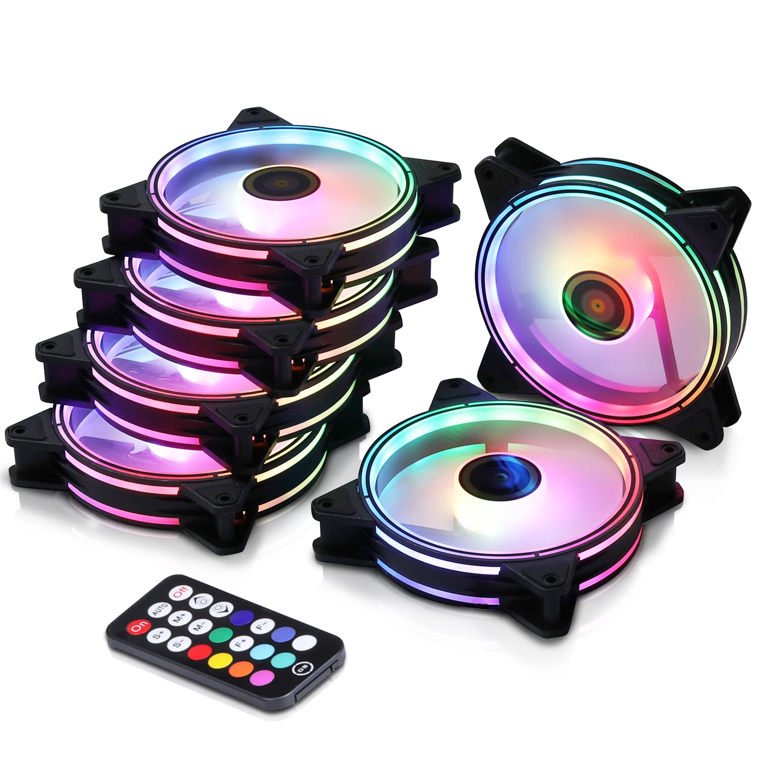 Onewatt DS-G06DS ARGB LED 120MM Case Fans Remote Control for PC Cases, CPU Coolers, Radiators System (6pcs RGB Fans, G Series)