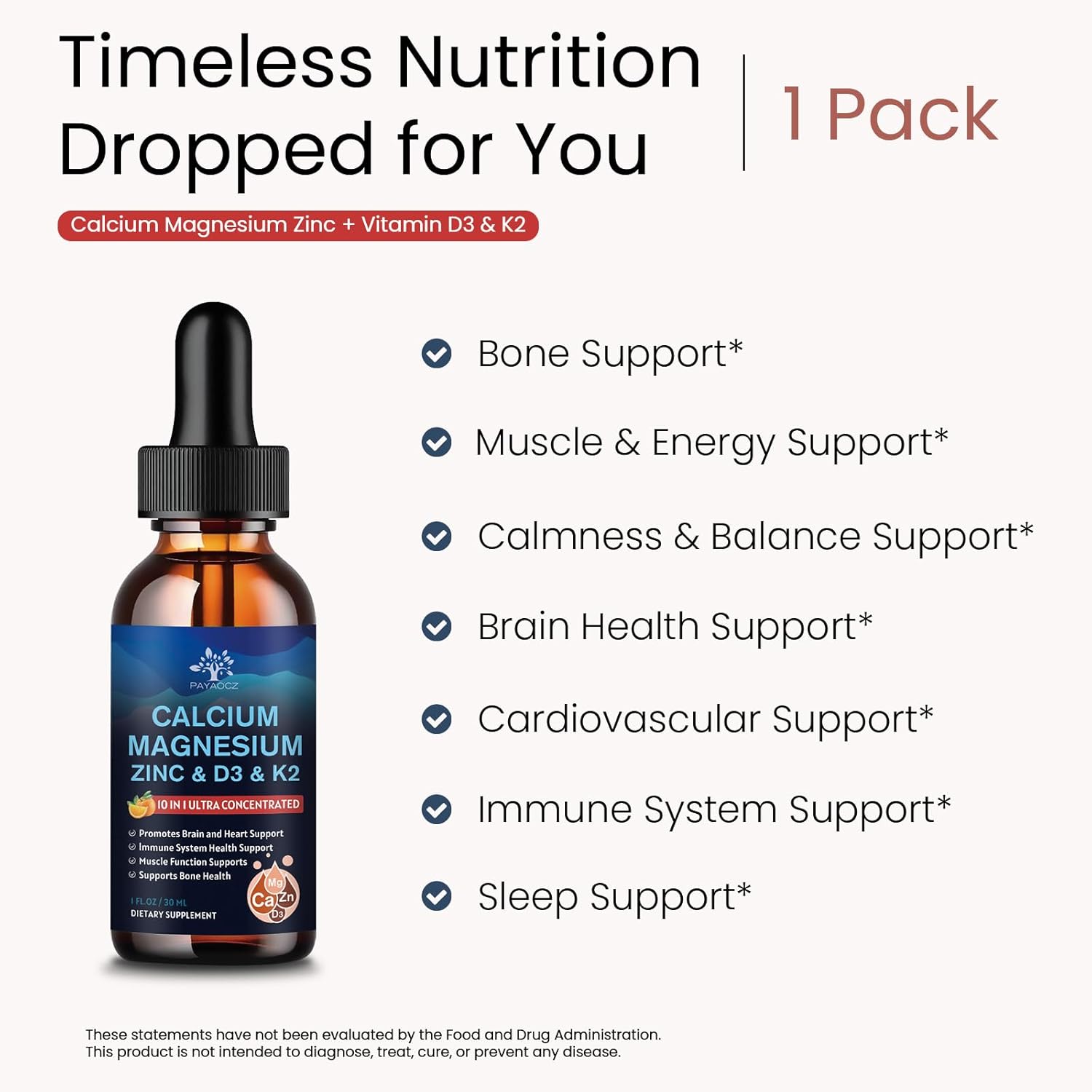 (2 Pack) 10 in 1 Magnesium Calcium Zinc Supplement with Vitamin C D3 K2, Glycinate Mag Vegan Liquid Drops Plus L-Theanine Boron Sea Moss Extract, Bone & Immune Support, Orange Flavor, 1 Fl Oz