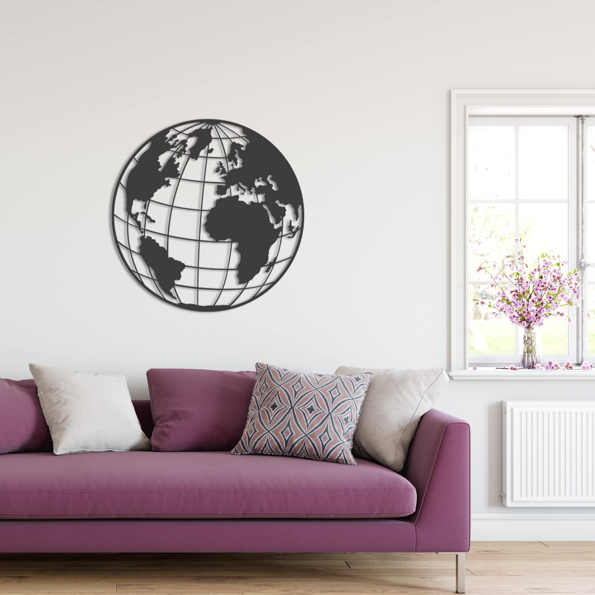 Punt. Metalen wanddecoratie Wereldkaart - Voor aan de muur - 112x58 cm