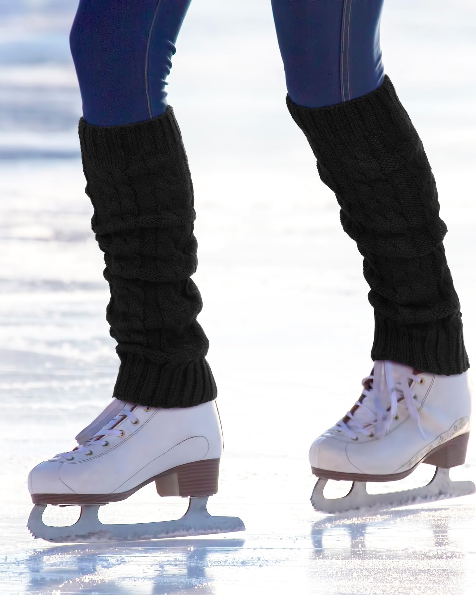 Chuarry Juego de 6 pares de calentadores de piernas para mujeres y niñas, calentadores de piernas largas de punto, calcetines de patinaje, calcetines de pantorrilla para patinaje artístico