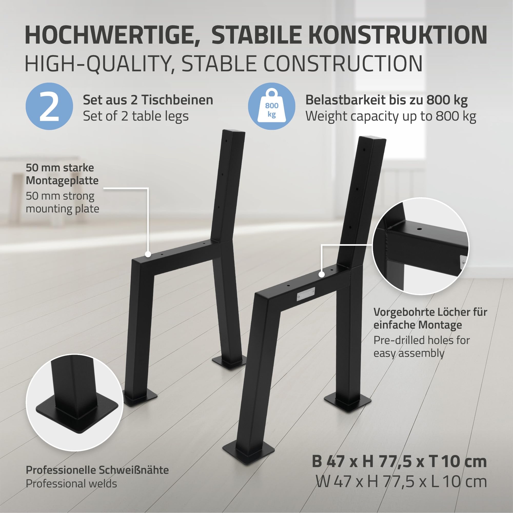 ML-Design Set di 2 Gambe per Panca da Giardino 47 x 77,5 cm in Acciaio Verniciato a Polvere Nero Struttura per Panche da Parco Telaio Resistente alle Intemperie per Esterno Antiruggine con Schienale