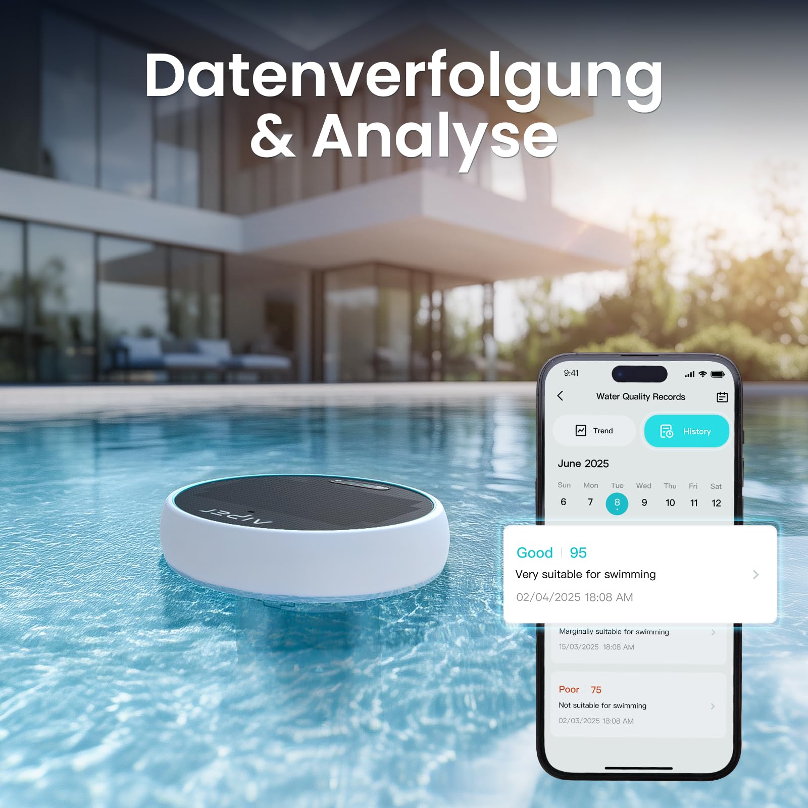 AIPER HydroComm Pro Pool Wassertester Digital – Smart Pool Monitor mit App & Echtzeit-Verbindung zu Poolrobotern, 5-in-1 Wasseranalyse (pH, ORP, EC, TDS, Temperatur)