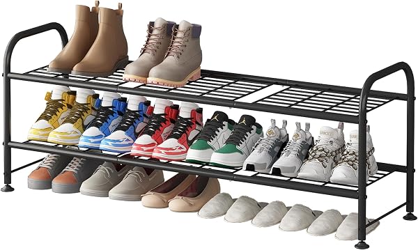 LINZINAR Shoe Rack Long 3 Tier Shoe Storage Organizer Metal Wide Shoe Shelf for Closet Entryway Bedroom 24 Paris Large C
