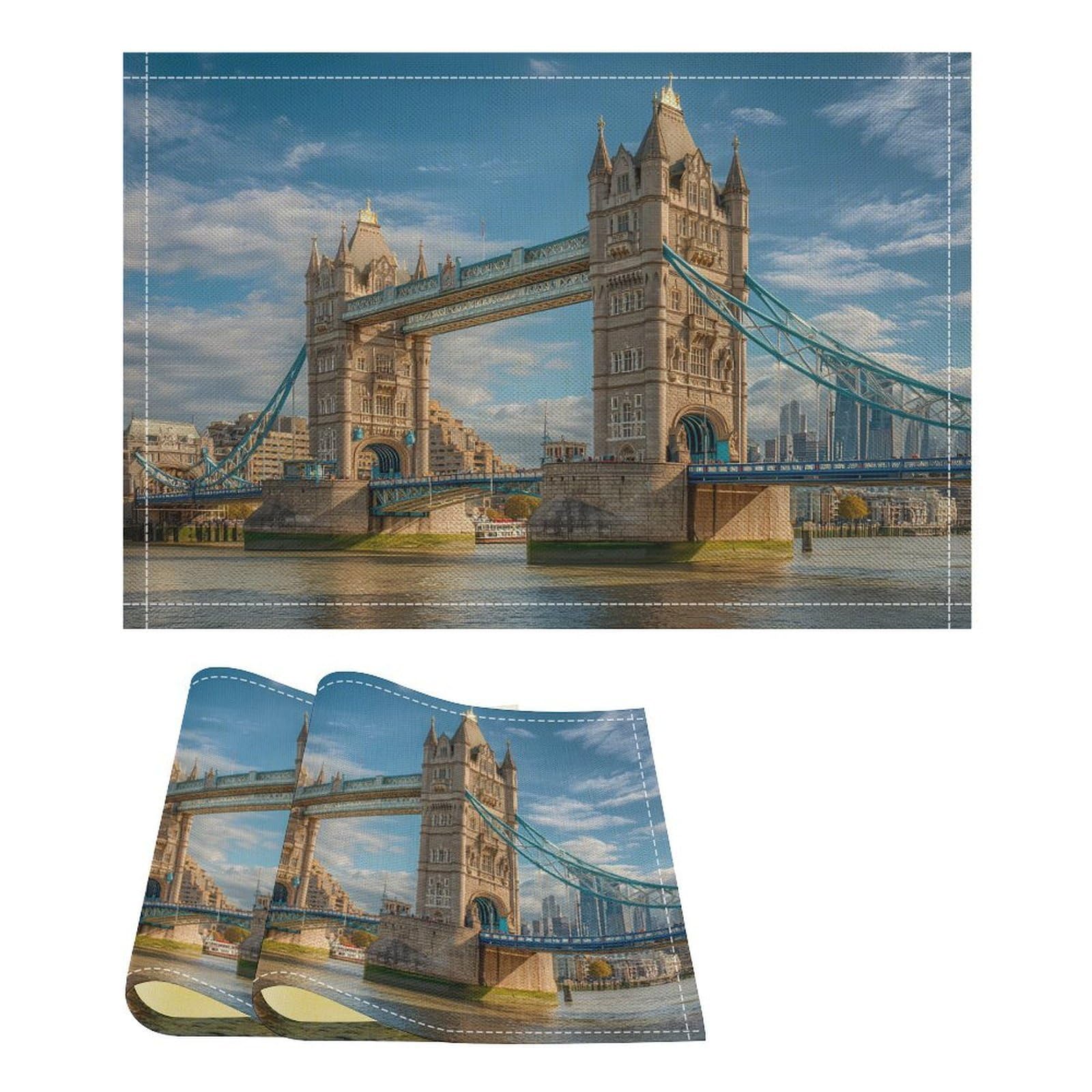 Tower Bridge in London England Funny Linen Placemats Heat Resistant Table Mats for Dining Kitchen 18 X 12 Inch