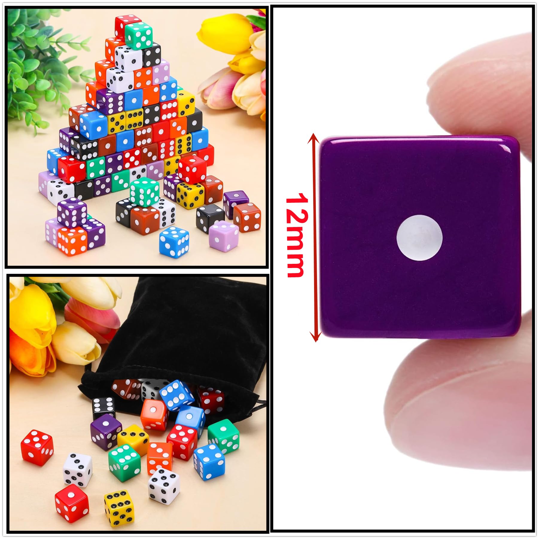 HUAZIZ Set di 100 dadi colorati a 6 facce Dice Game D6 dadi 12 mm per Giochi da Tavolo, Multigioco, Giochi Matematici per Bambini Set dadi a più Lati