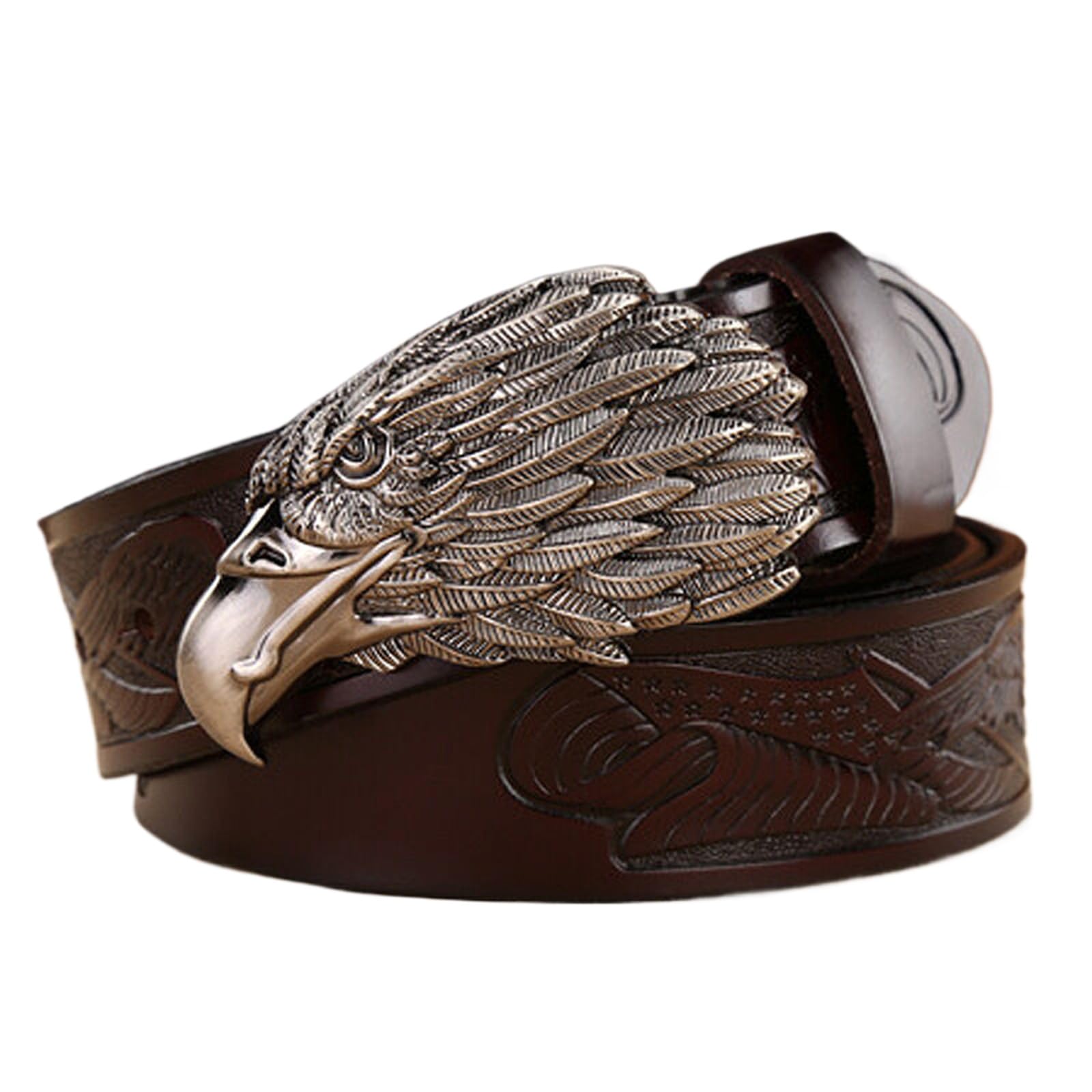 BDAYEK Men's Belt Men'S Casual Work Belt Western Cowboy Embossed Leather Brown