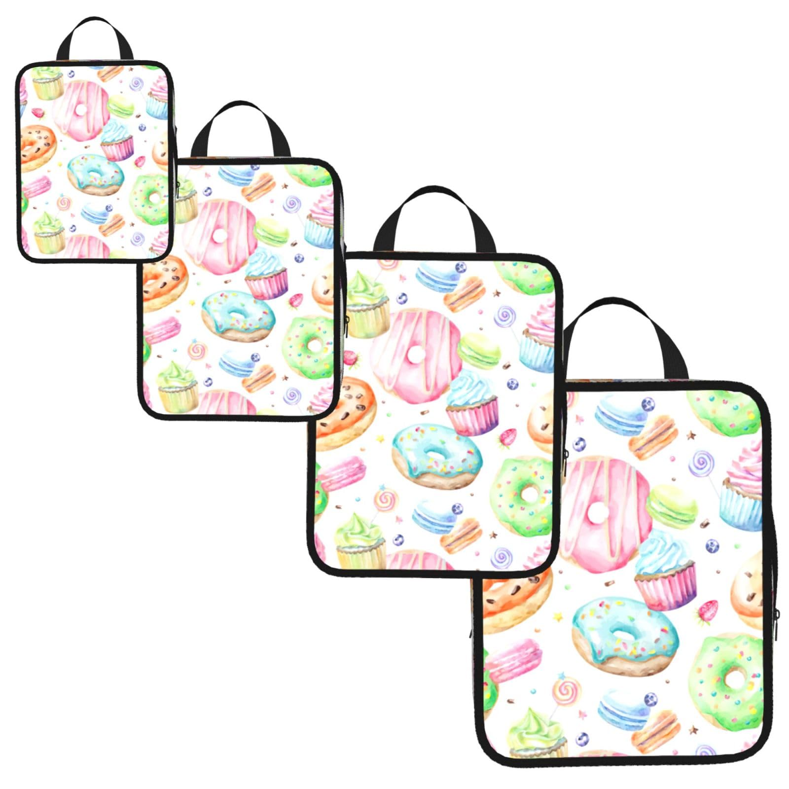 Cupcakes Donuts Muffins Sugar Print 4 Set Compression Packing Cubes for Suitcases,Expandable Storage Bag Organizers