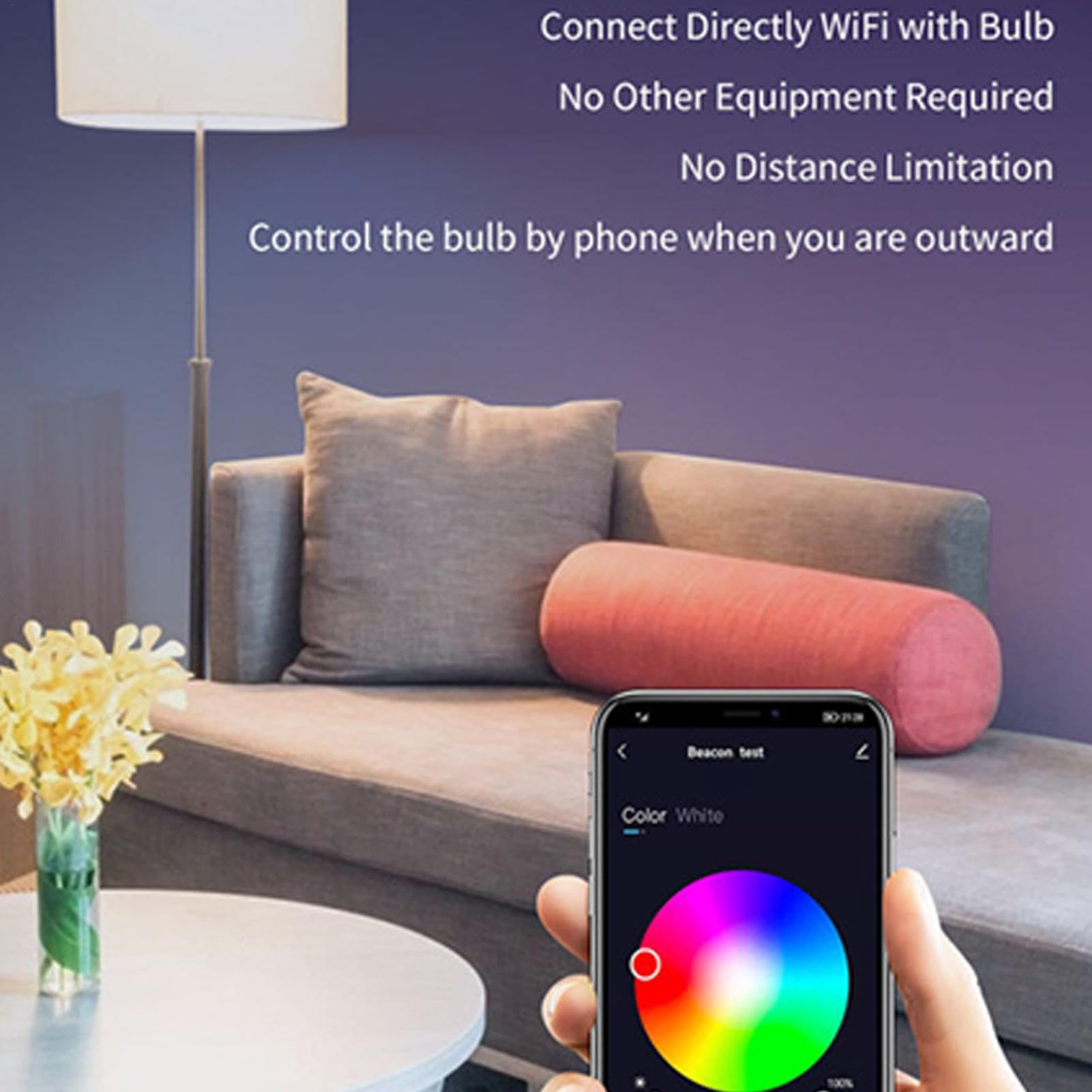 Générique Wifi Light Bulb, App-Controlled Led Bulb, Rgb Smart Bulb, Dimmable Music Bulb, Wireless LED Bulbs for Living Room Bedroom, 16 Million Colors Music Dimmable RGB Light Bulb