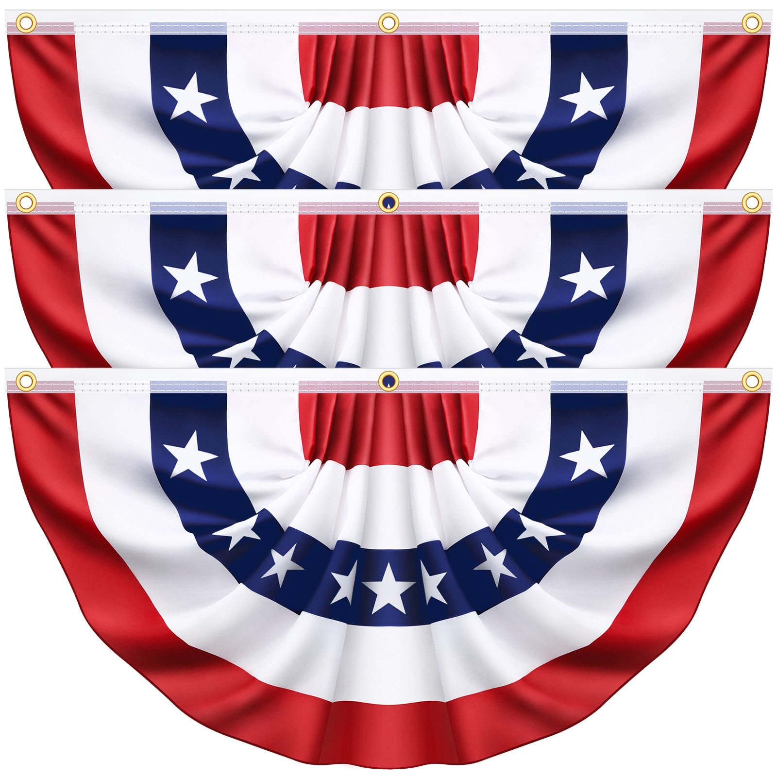 3 x 6 Feet 3 Pack American USA Pleated Half Fan Bunting Flags Outdoor,Bunting Flags Patriotic Half Fan Banner Flag for Party Memorial Day Fourth of July Independence Day 4th of July Decorations