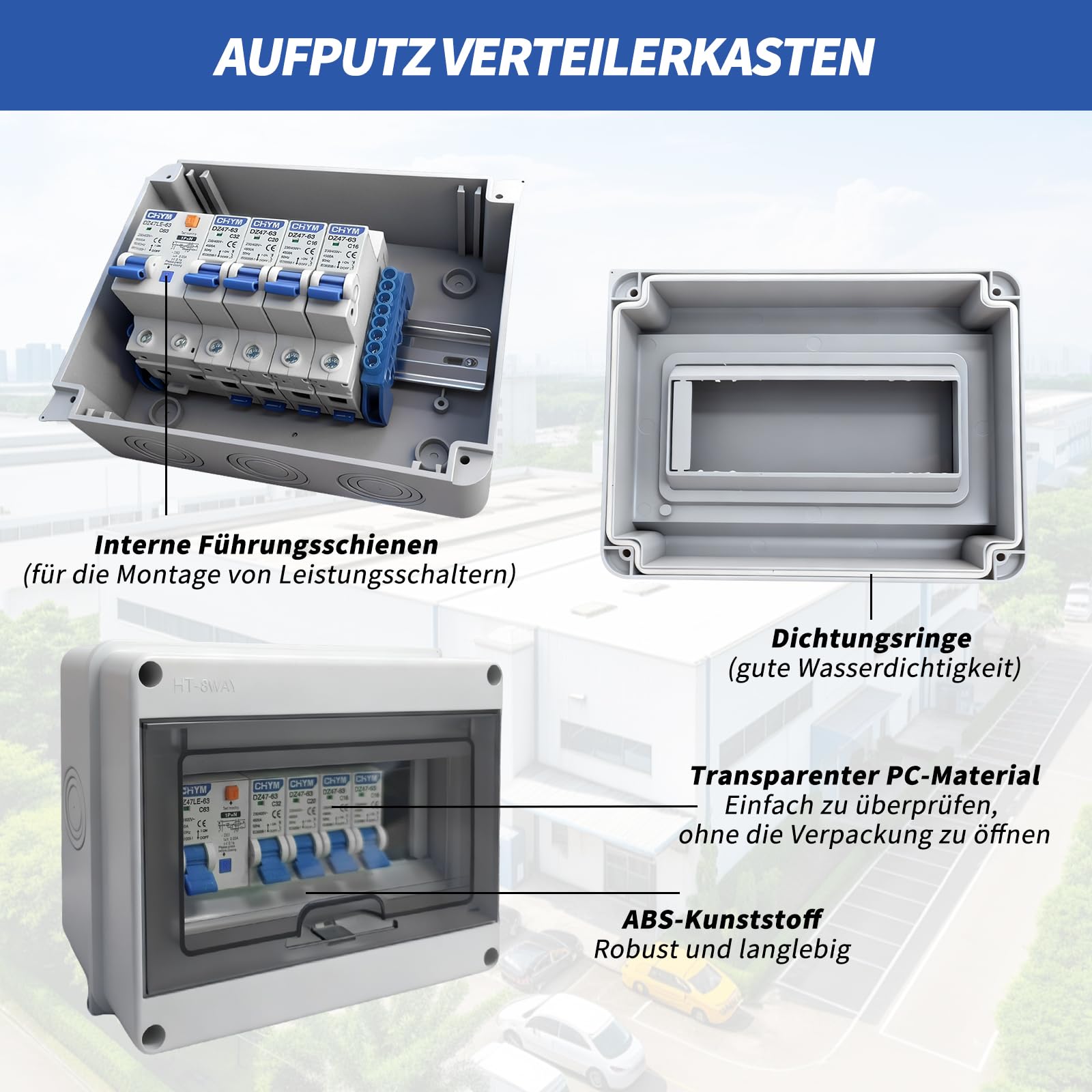 Caja de fusibles empotrada IP65 63A con interruptor de protección Fi para caravanas