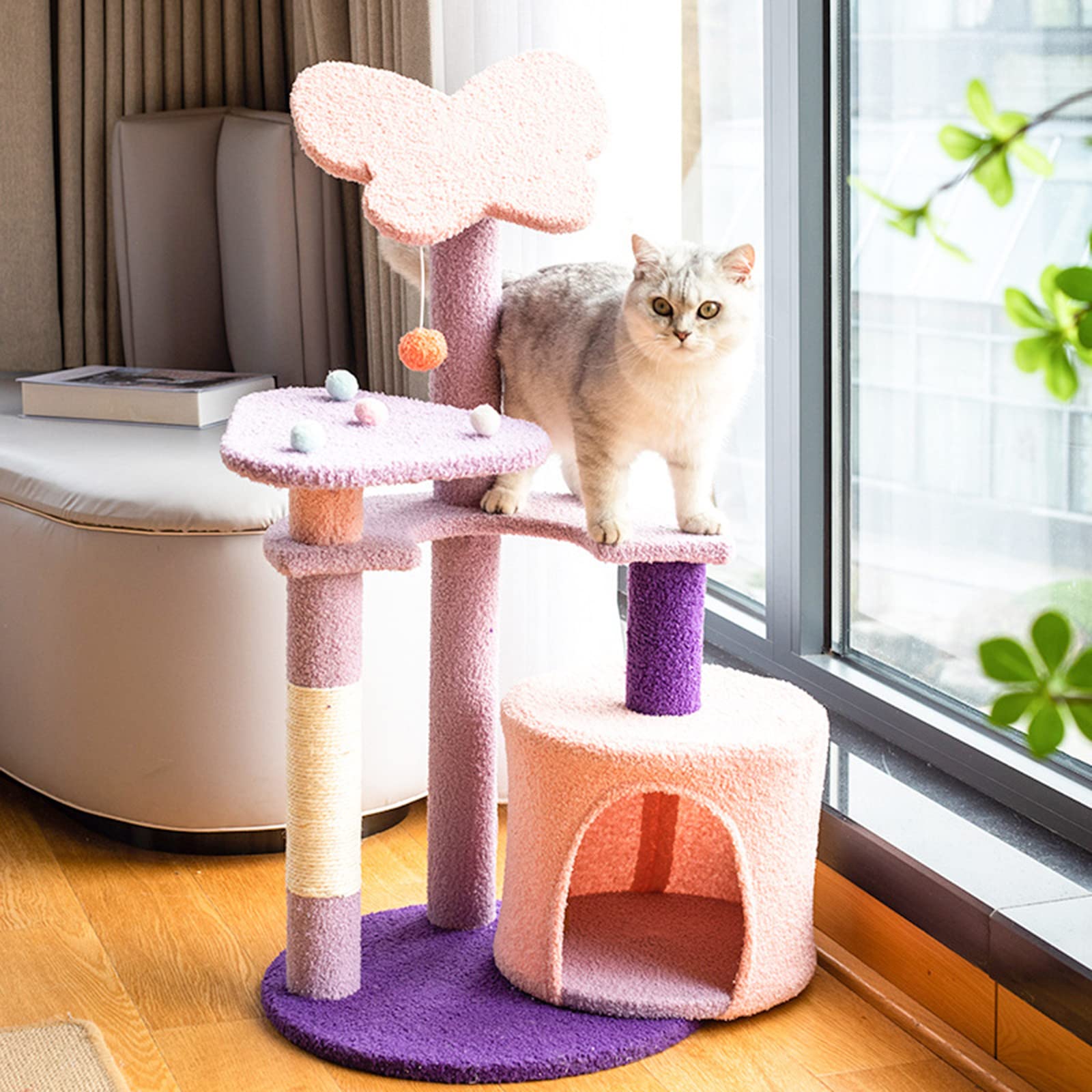 キャットタワー ツリーハウス コンドミニアム 遊び場タワー 猫 Amazon | 木製のキャットツリーハウス、無垢材の猫の