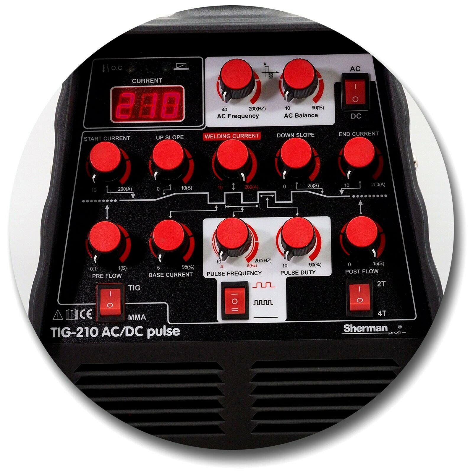 Set Sherman™ TIG 210 AC/DC Pulse WIG/TIG - Soldador Pulse 200 Amp CA/CC de aluminio inoxidable