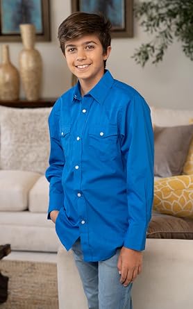 Gioberti Boys Casual Western Solid Long Sleeve Shirt with Pearl Snaps