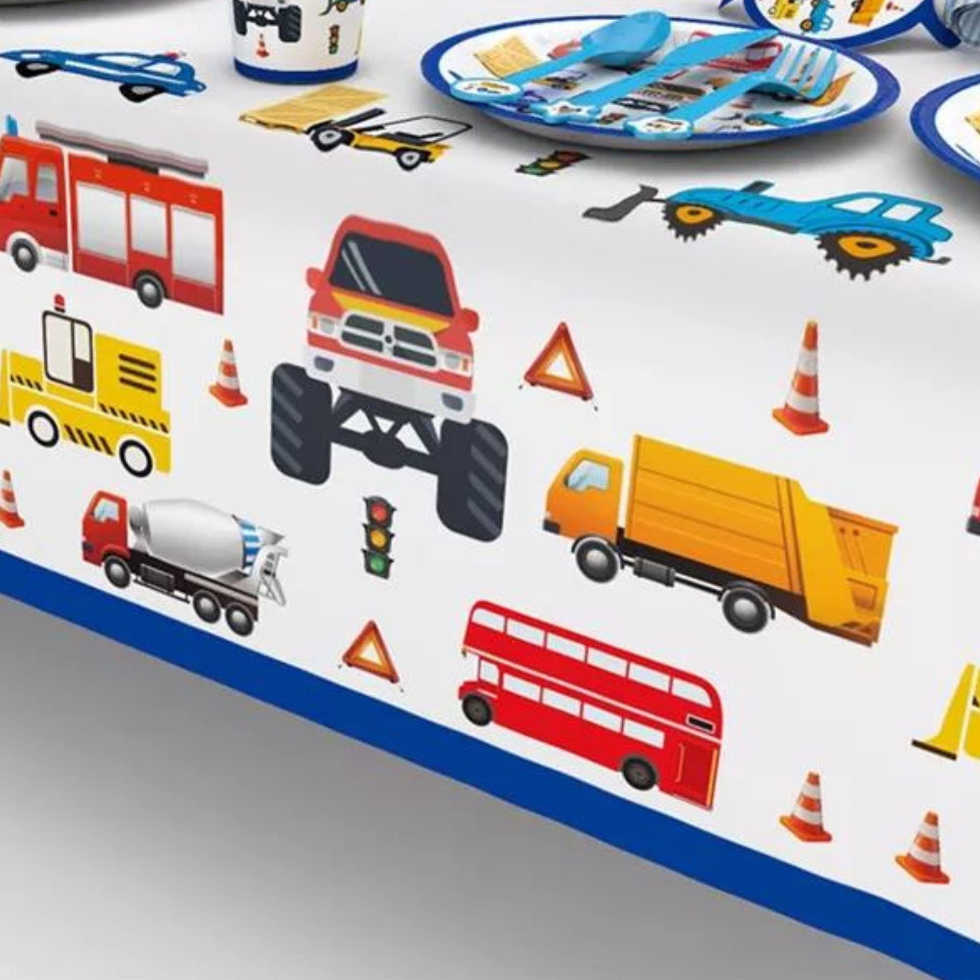 Construction Party Tablecloth, Pack of 2, Car Themed Party Table Cloths, Monster Truck Party Table Covers - Image 3
