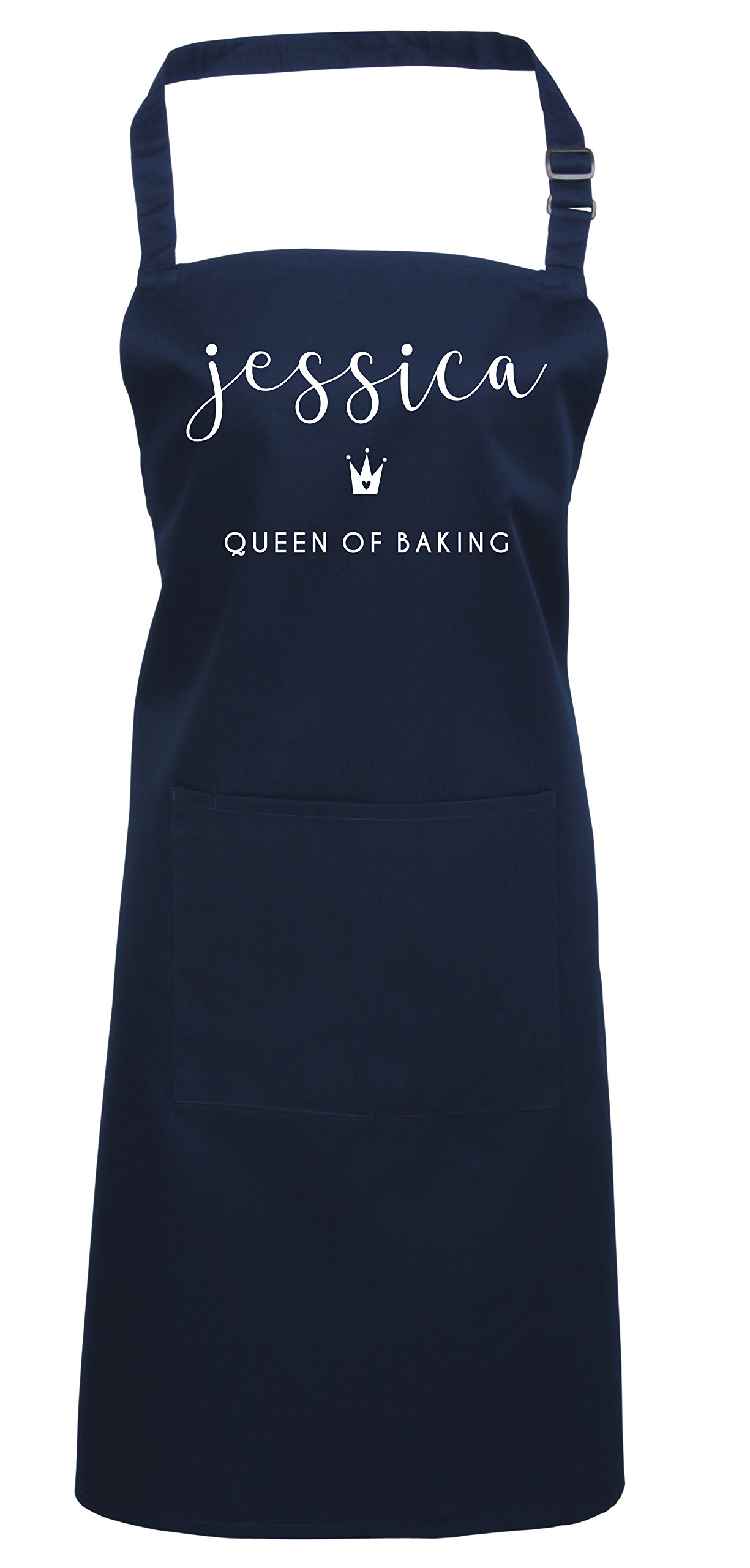 Edward Sinclair Navy Apron Personalised Queen Of Baking Design 2 With White Print
