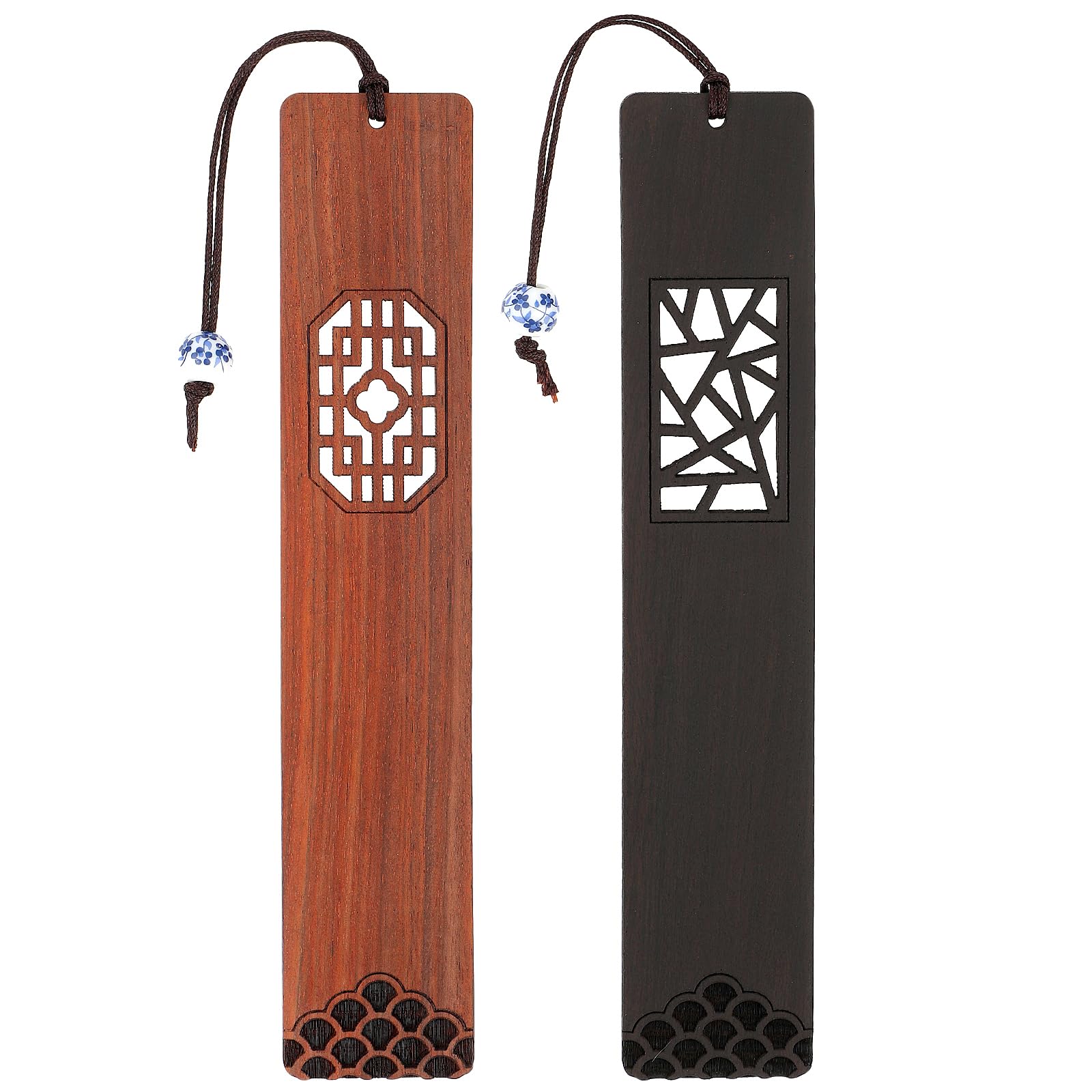 cobee Marcapáginas de madera para los amantes de los libros, 2 piezas de marcapáginas de madera hechos a mano, marcadores de artesanía hueca natural, regalo vintage para mujeres, hombres, estudiantes