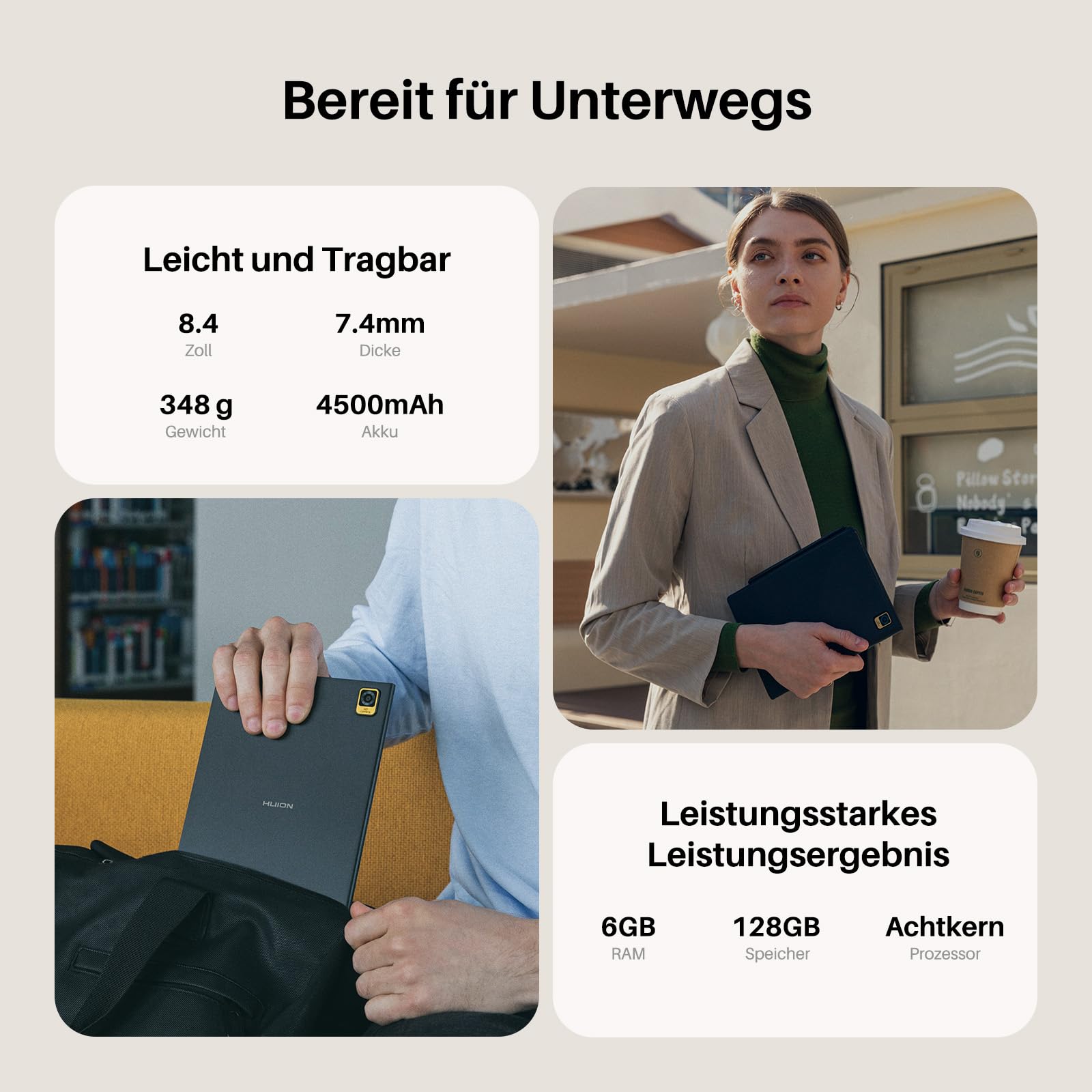 Huion Note E 8,4" Android Notizbuch, batterieloser Stift 8192 Druckstufen, papierähnliches Display, 6GB+128GB, Fingerabdruck & Cloud Backup, ideal zum Notizen, Lesen und Zeichnen.