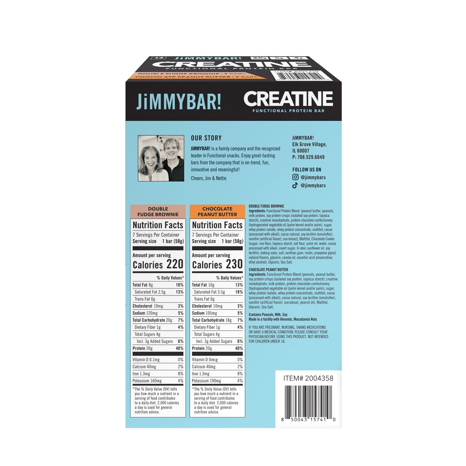 JiMMYBAR! Creatine Protein Bar Variety Pack, Chocolate Peanut Butter & Fudge Brownie, 20g Protein, 5g Creatine Per Bar, Ready-to-Eat Snack Food Bar, 14 Bars thumbnail 3