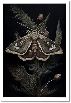 XMQQLL Vintage Insect Moth Poster for Room Goblincore Butterfly Canvas Wall Art Botanical Floral Oil Print Painting Dark Academia Gothic Cottagecore Fairytale Wall Decor for Bedroom 16x24in Unframed