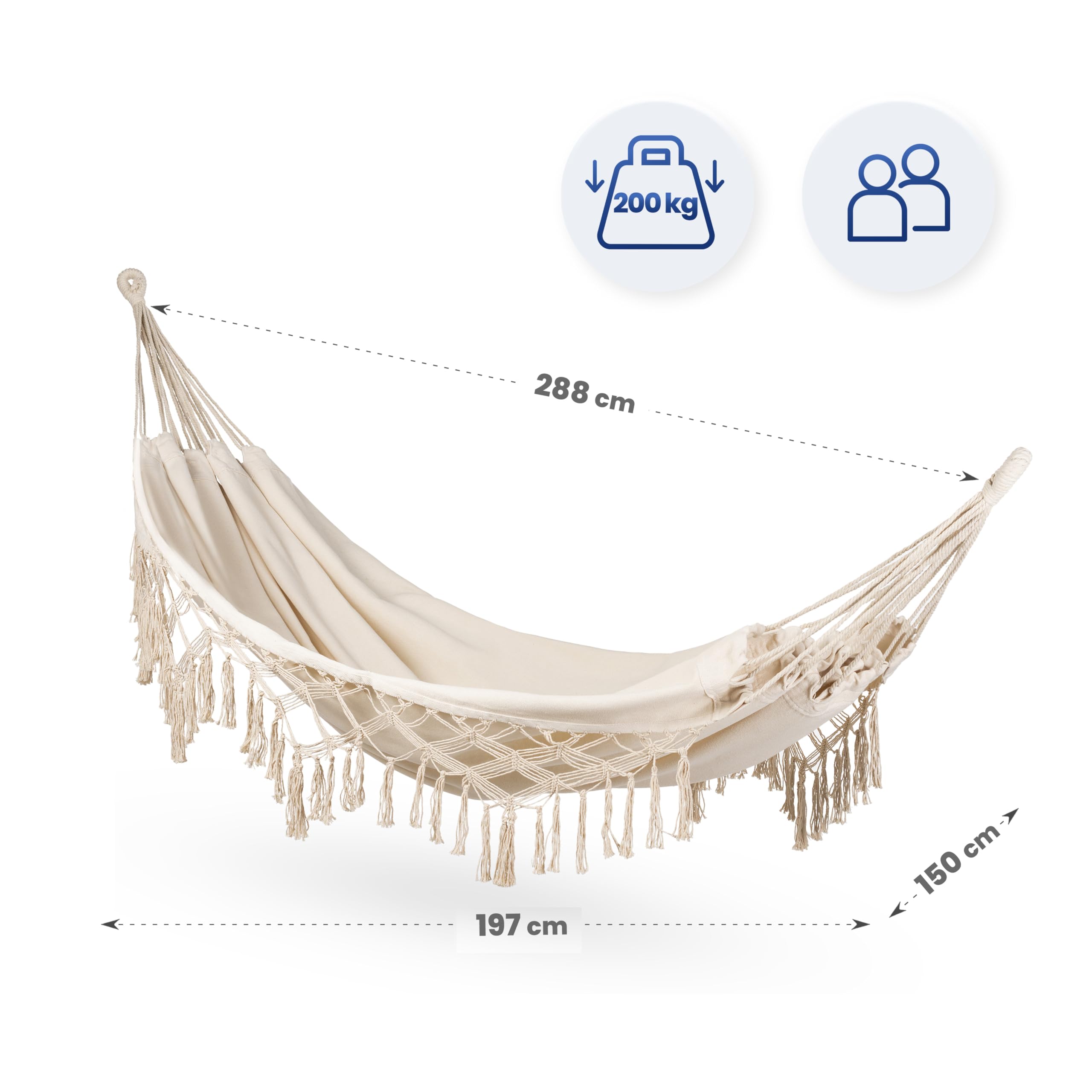 Hangmat 210 x 150 cm Dubbele hangmat 300 kg Laadcapaciteit voor patio, balkon, tuin, buiten