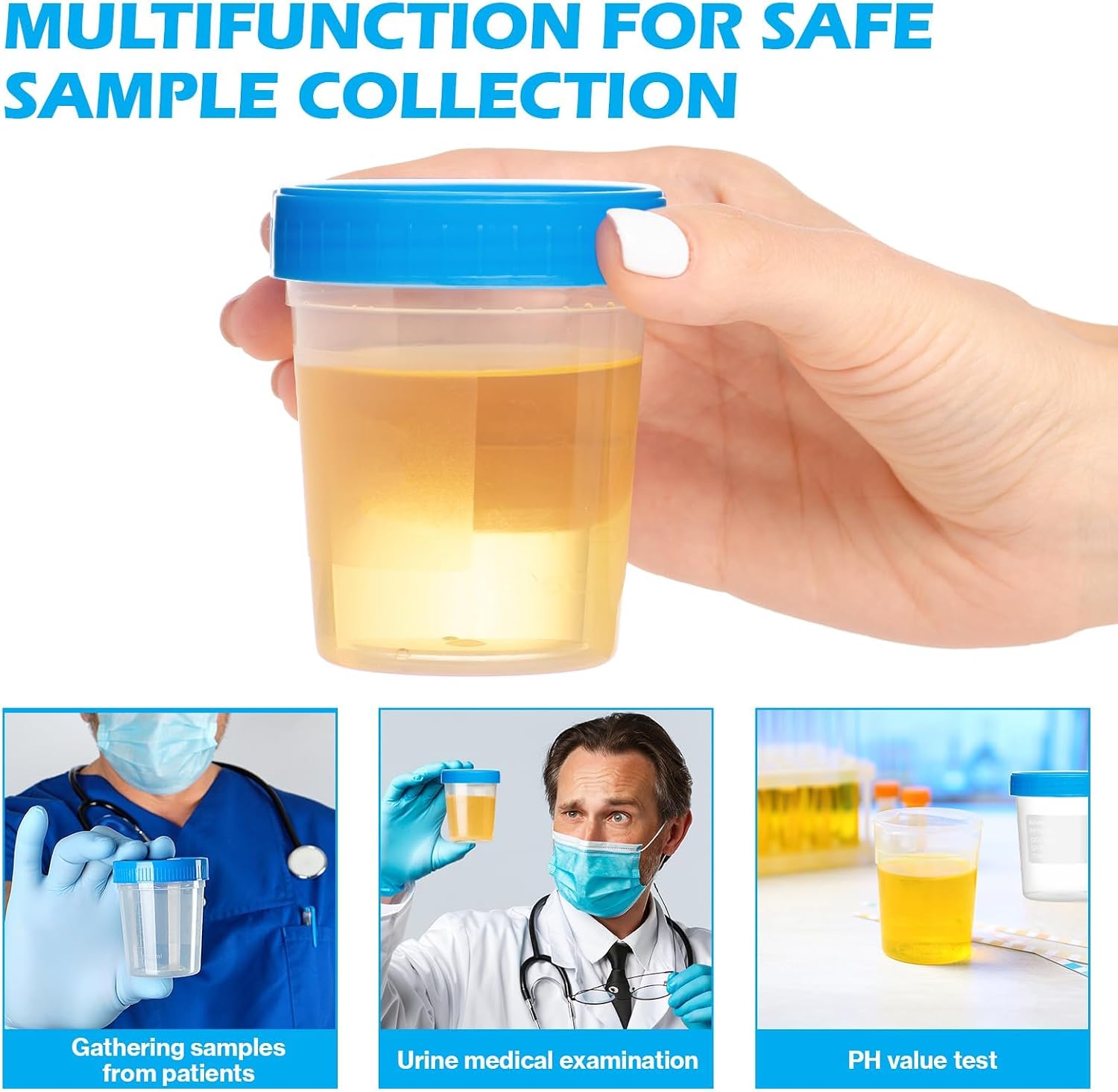 30 Pcs 4 oz Disposable Specimen Cups with Leakproof Screw Lids for Urine and Fecal Testing (Blue Lids)